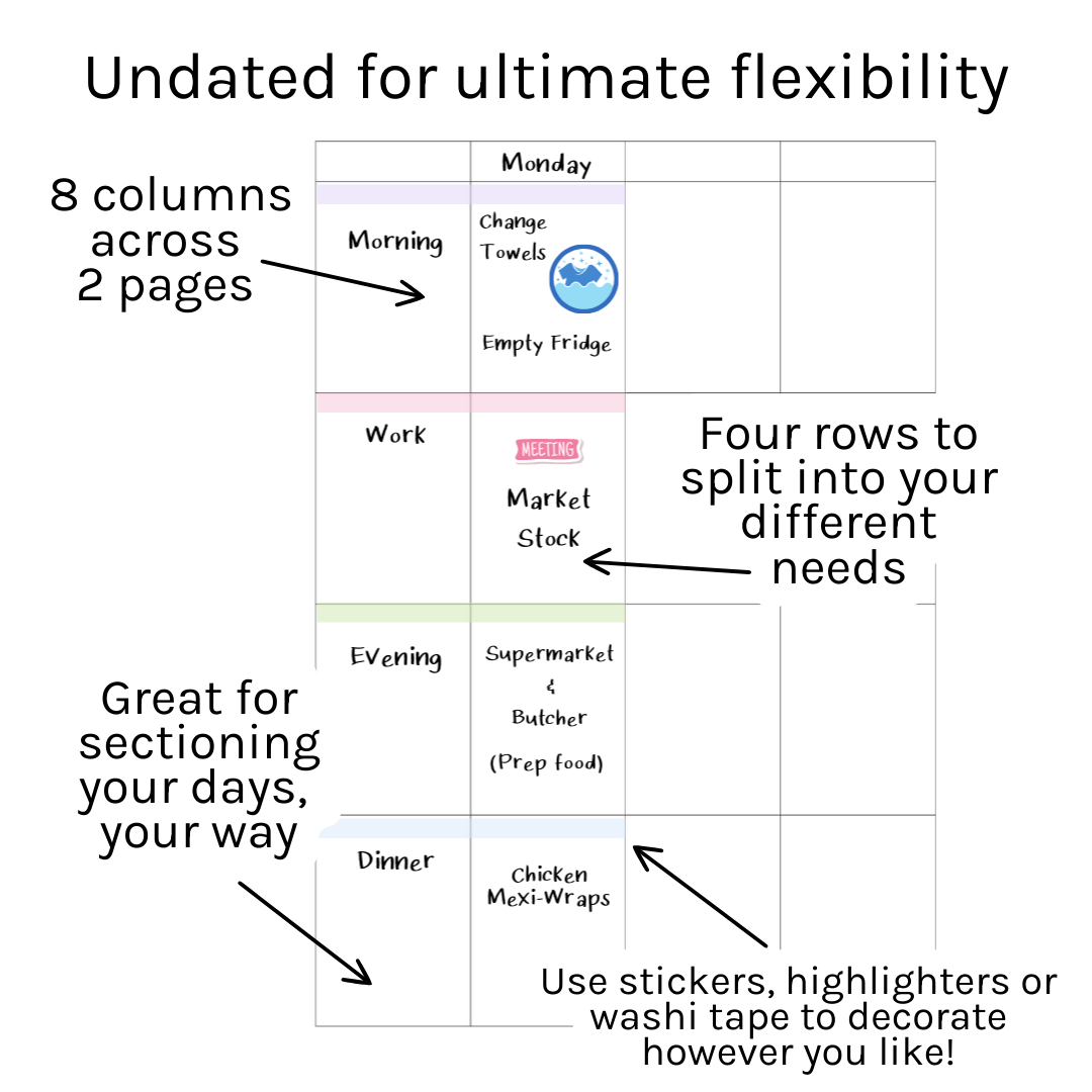 Loose Leaf Planner Inserts 120gsm | 2-Page Weekly Schedule
