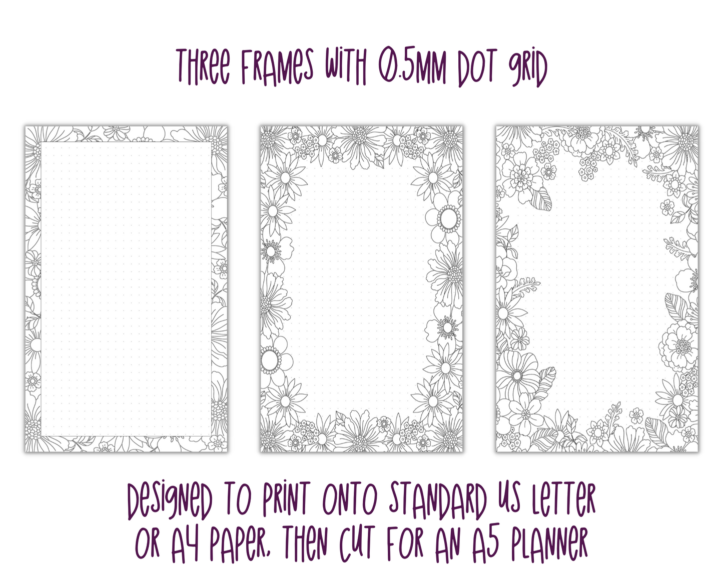 Pretty Flowers A5 Colouring Page Planner Inserts | For six-ring binders - Download and Print at home!