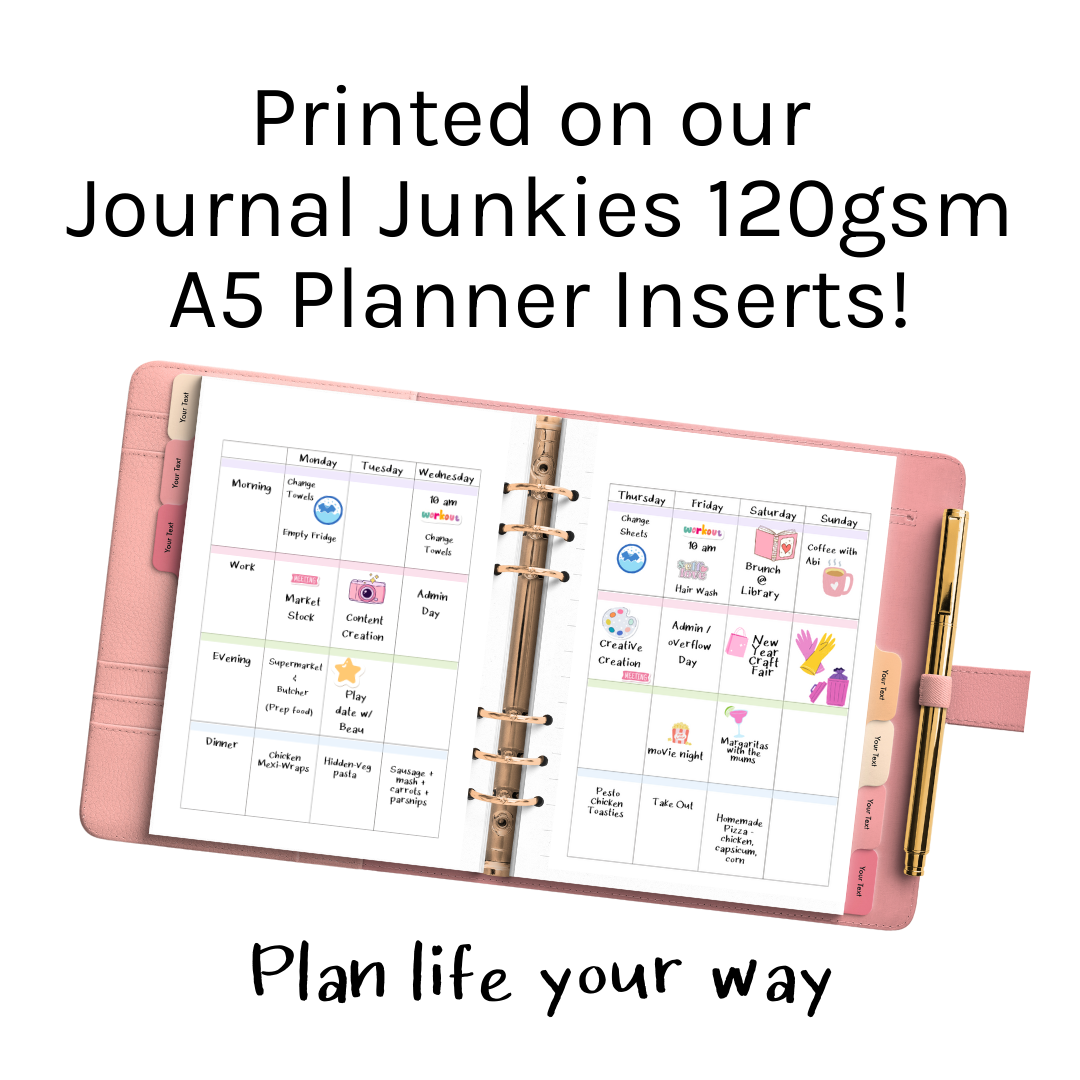 Loose Leaf Planner Inserts 120gsm | 2-Page Weekly Schedule