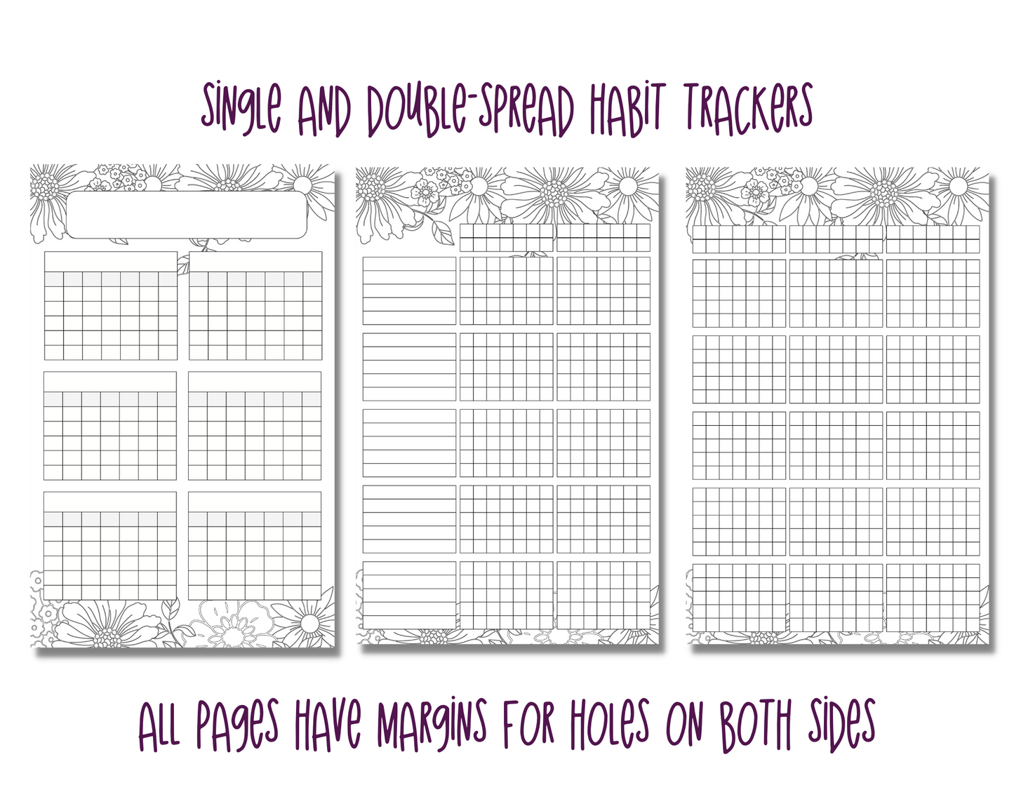 Pretty Flowers A5 Bujo Colouring Page Planner Inserts | For six-ring binders - Download and Print at home!