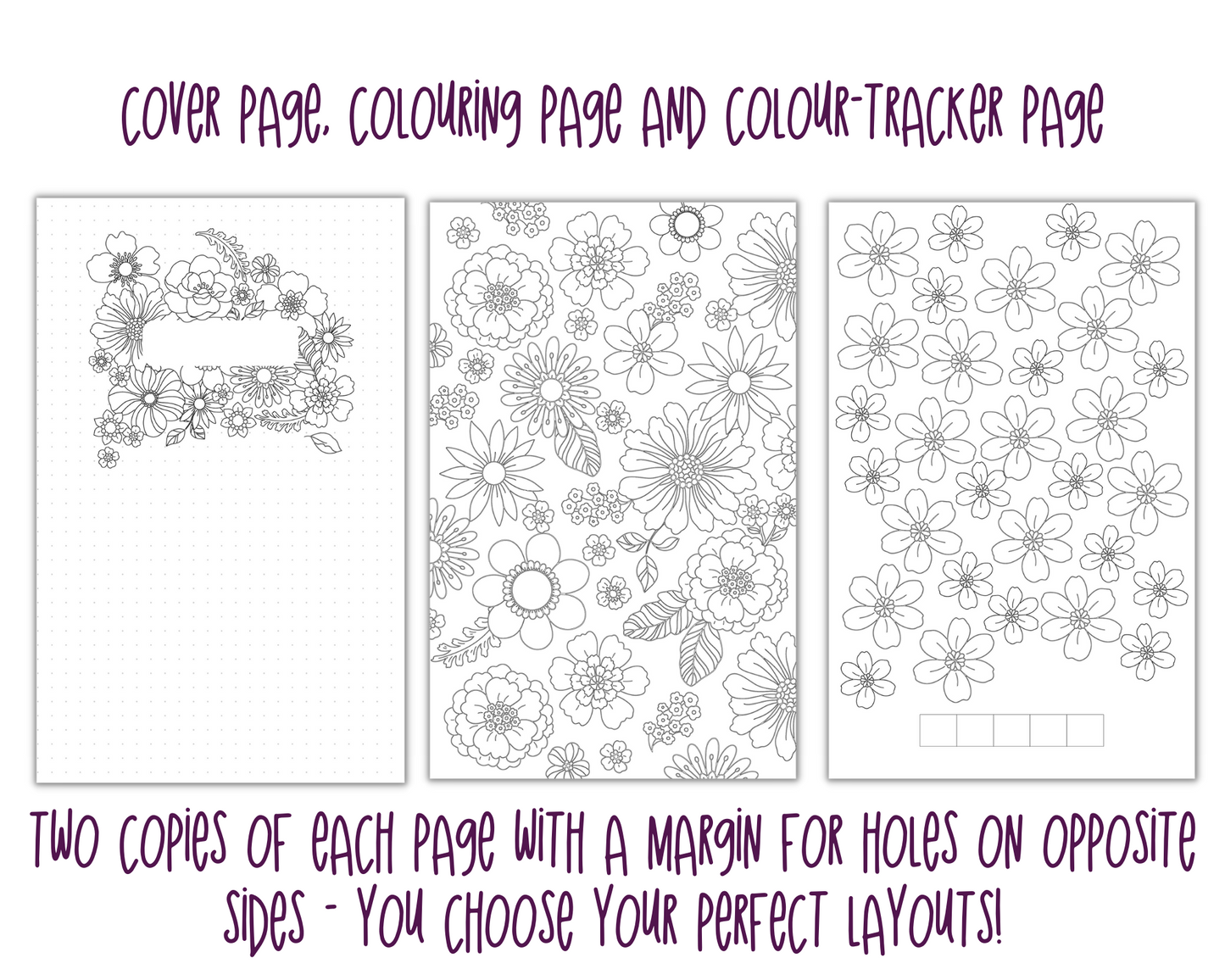 Pretty Flowers A5 Colouring Page Planner Inserts | For six-ring binders - Download and Print at home!