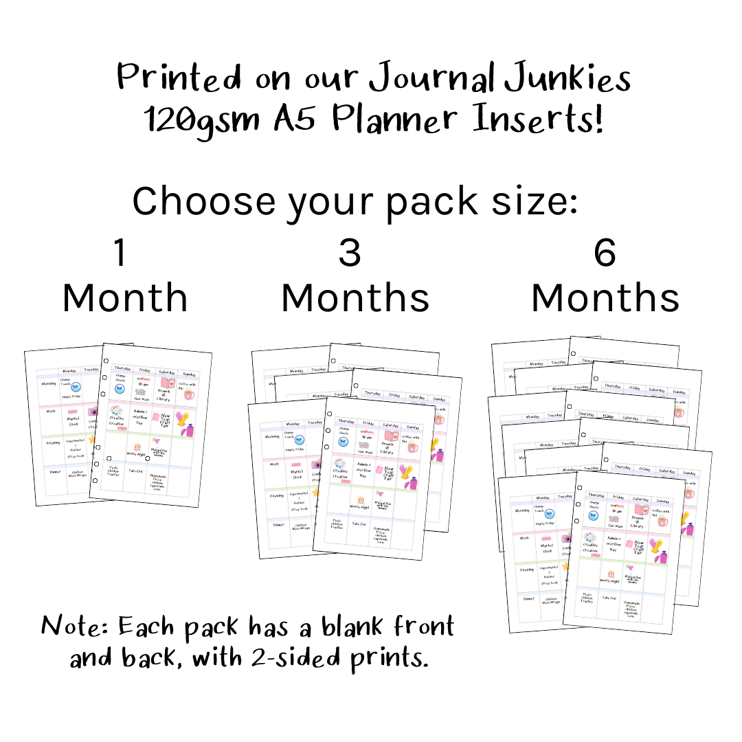 Loose Leaf Planner Inserts 120gsm | 2-Page Weekly Schedule