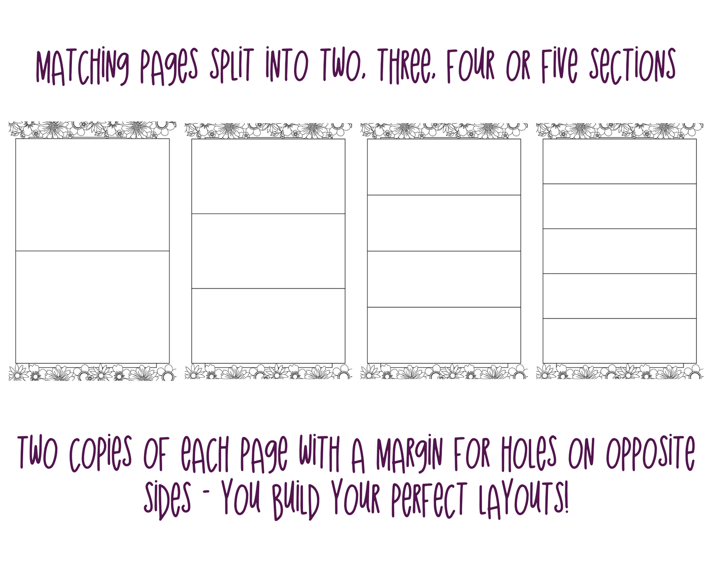 Pretty Flowers A5 Bujo Colouring Page Planner Inserts | For six-ring binders - Download and Print at home!