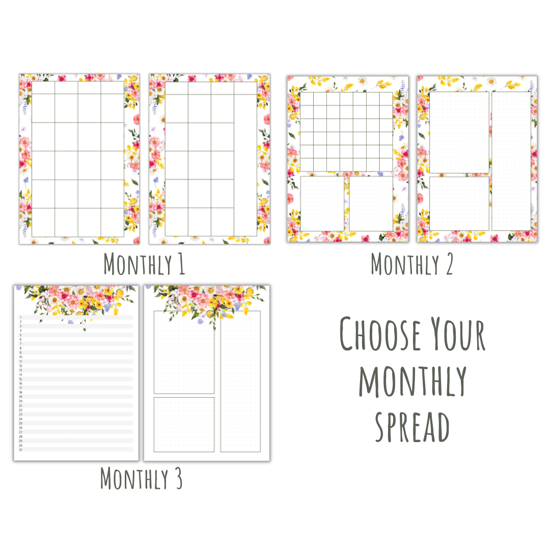 Pretty Floral A5 120gsm Planner Insert | Monthly Spread
