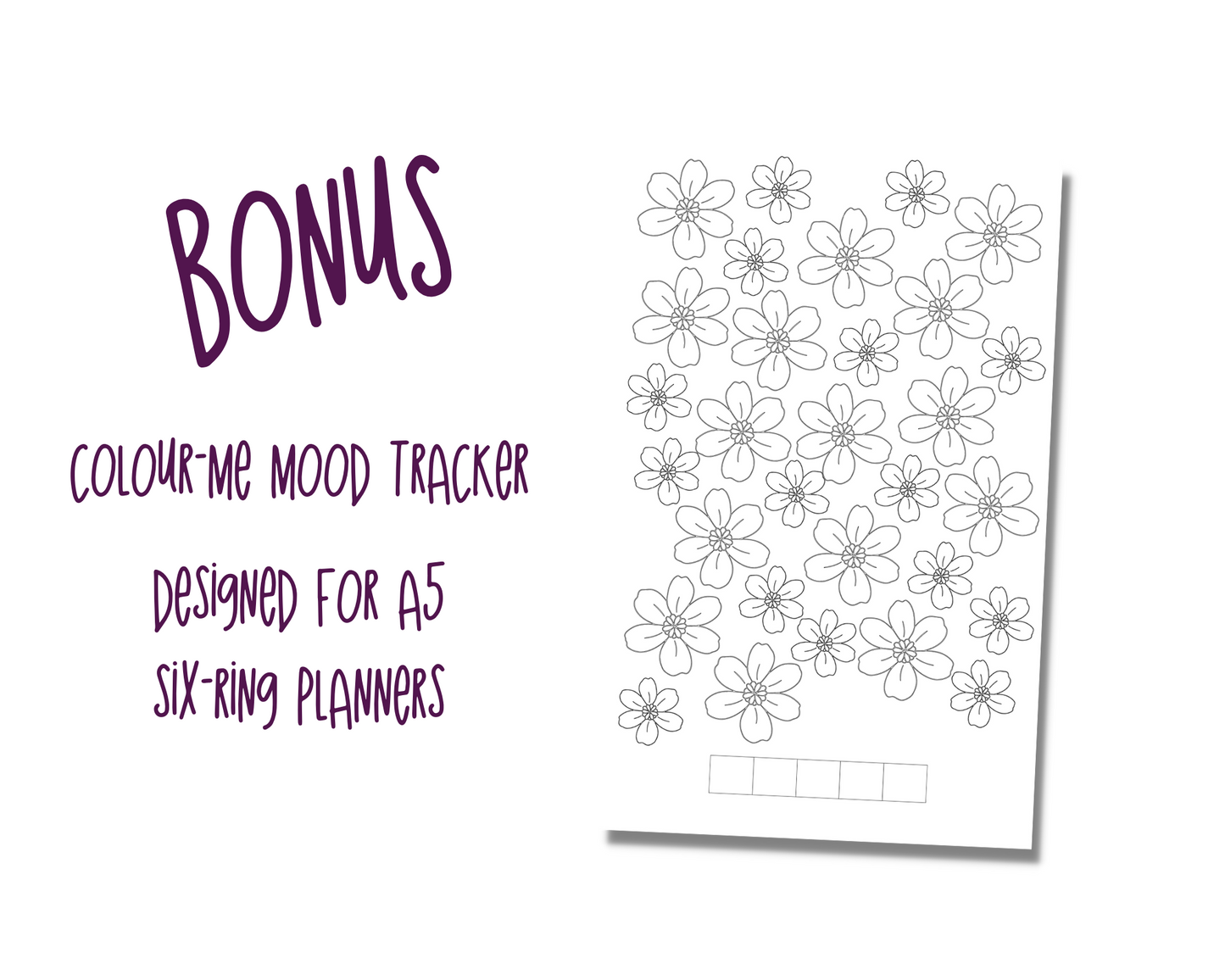 Pretty Flowers A5 Bujo Colouring Page Planner Inserts | For six-ring binders - Download and Print at home!