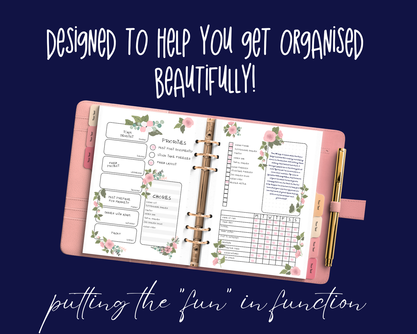 Undated Printable Bullet Journal Template | Planner PDF Calendar Bundle - "Garden Florals" Planner Bujo Pages for Loose-Leaf A5 Binders