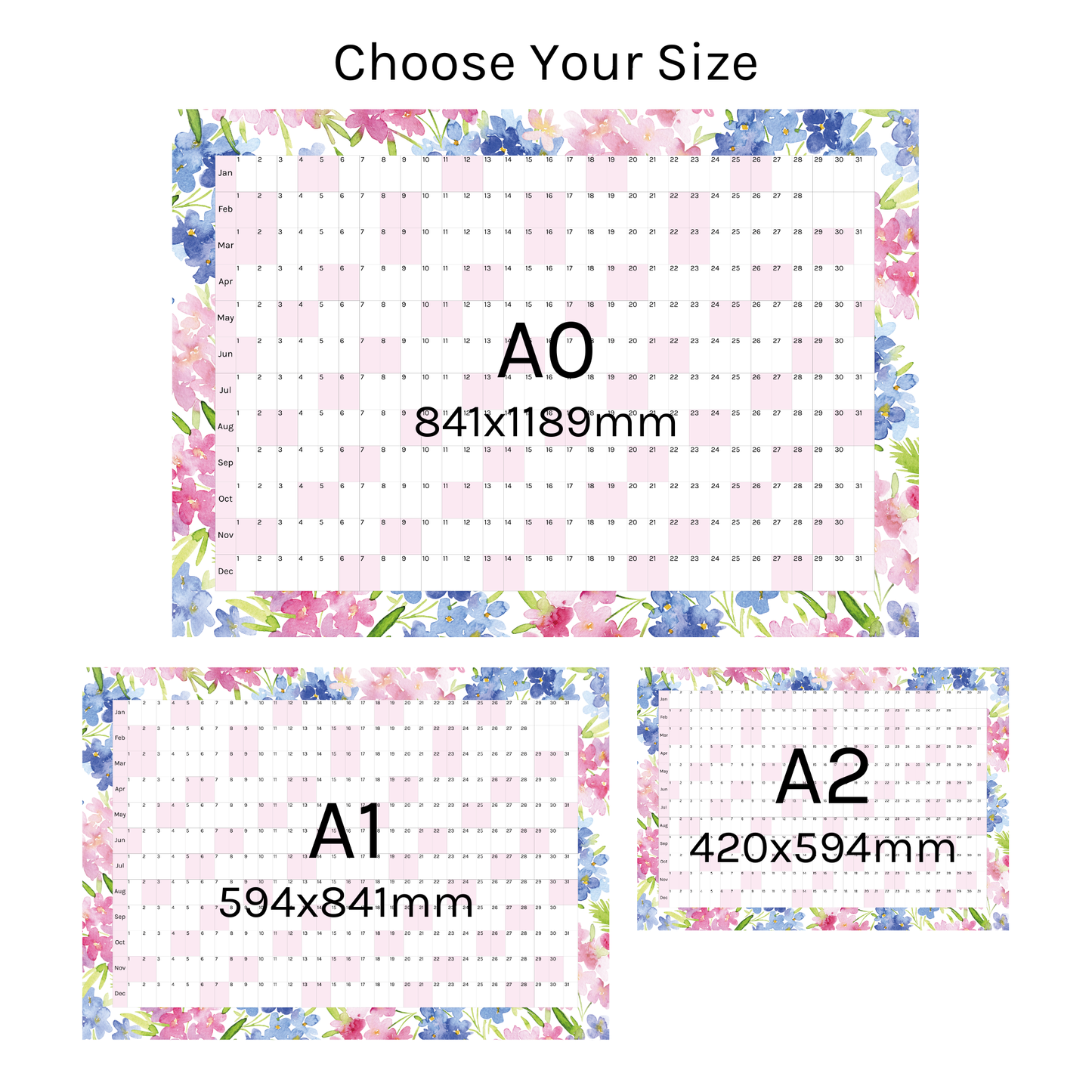 Horizontal 2025 Paper Wall Planner | Blossom Breeze