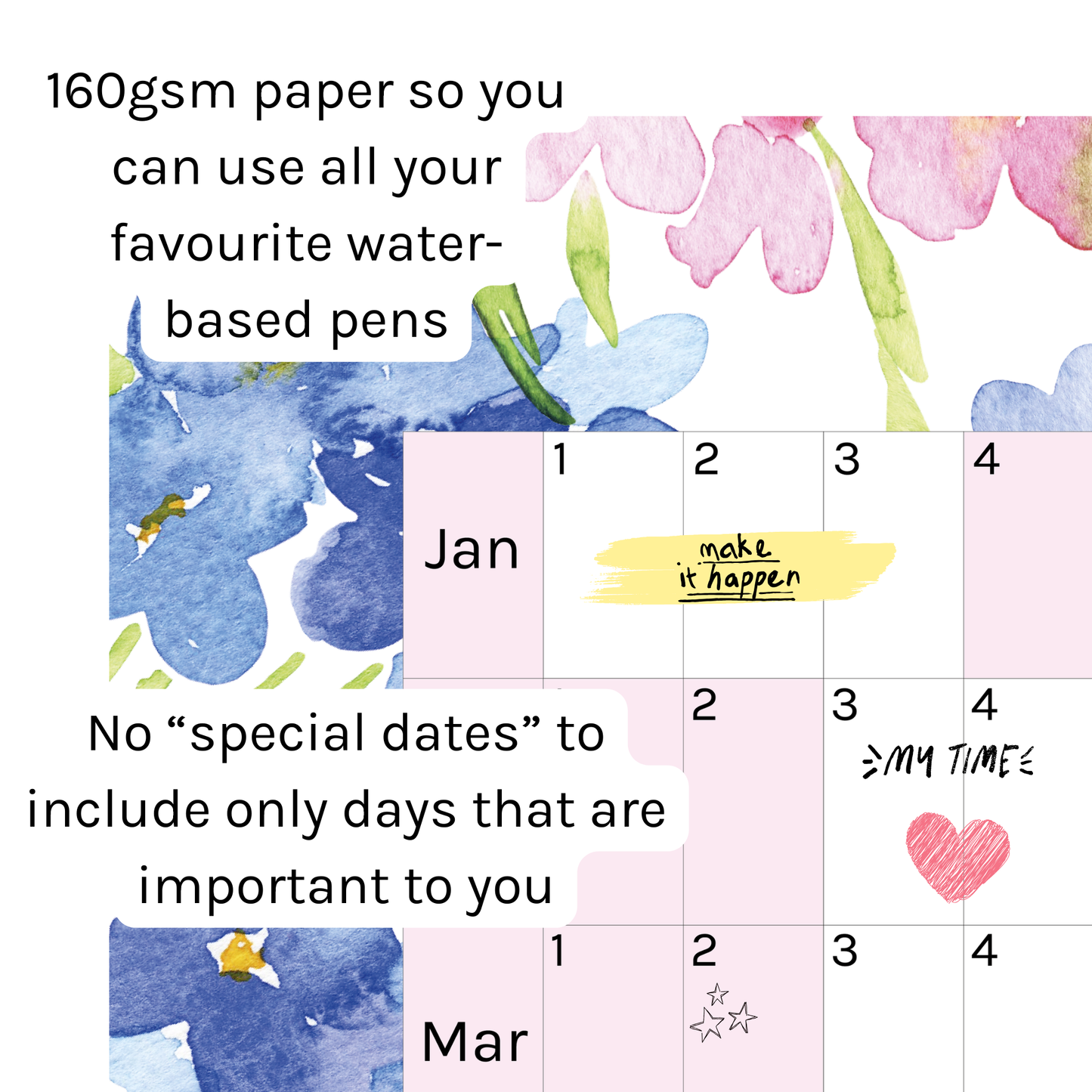 Horizontal 2025 Paper Wall Planner | Blossom Breeze