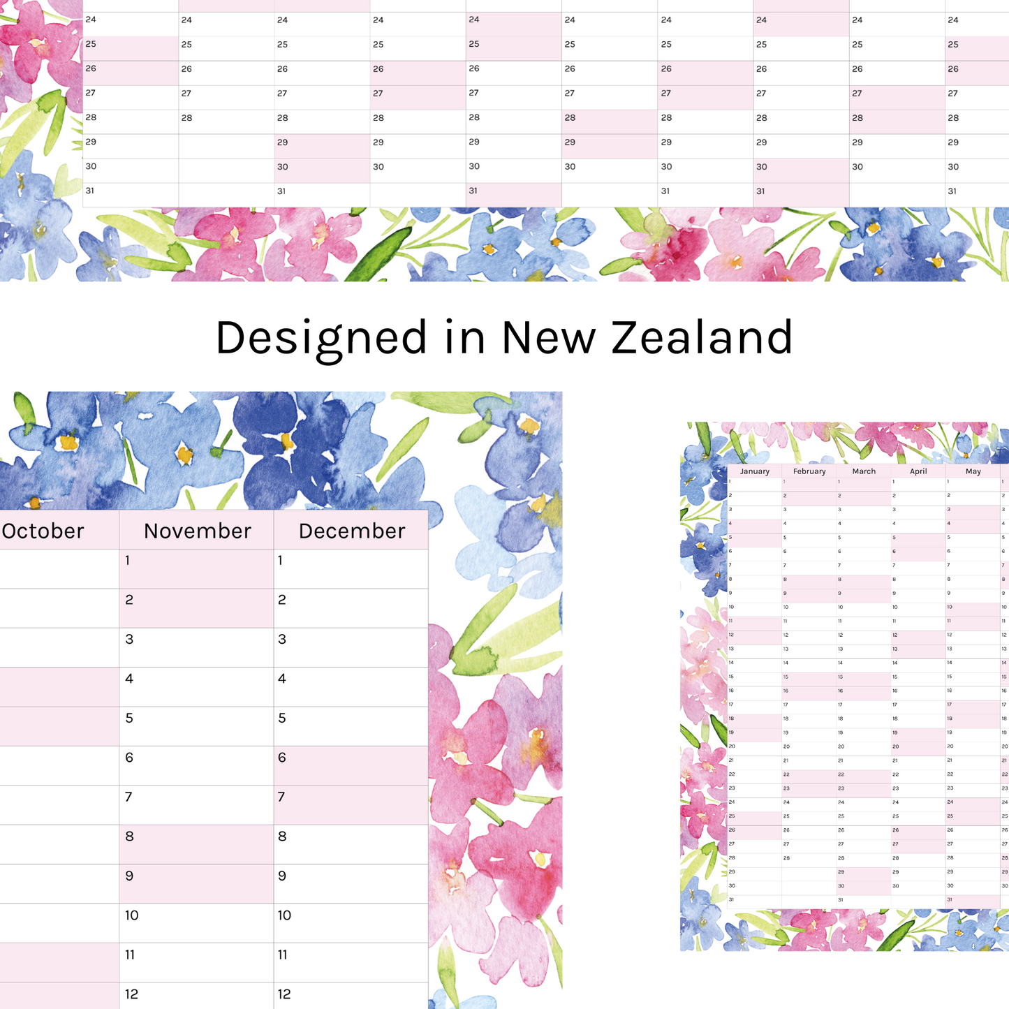 Vertical 2025 Paper Wall Planner | Blossom Breeze