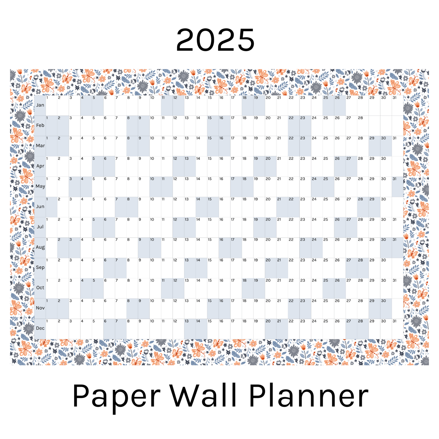 Horizontal 2025 Paper Wall Planner | Floral Flutter