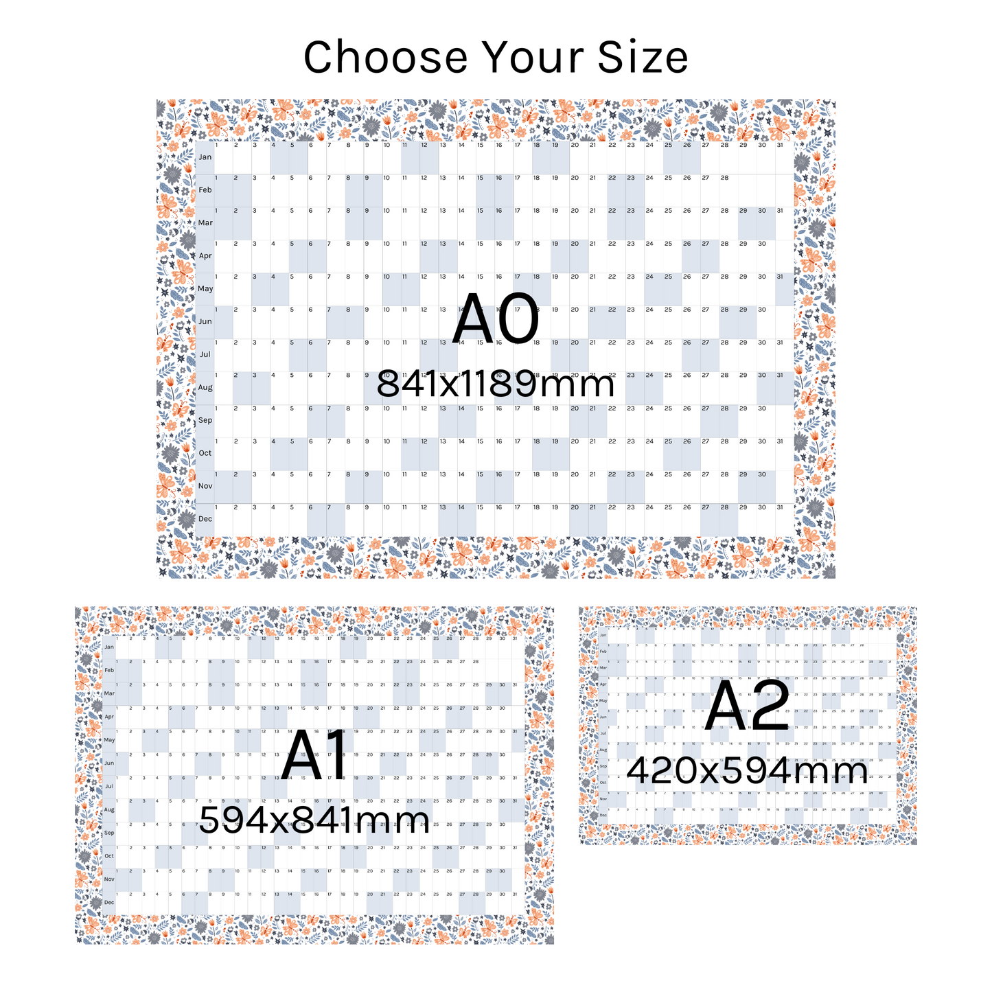Horizontal 2025 Paper Wall Planner | Floral Flutter
