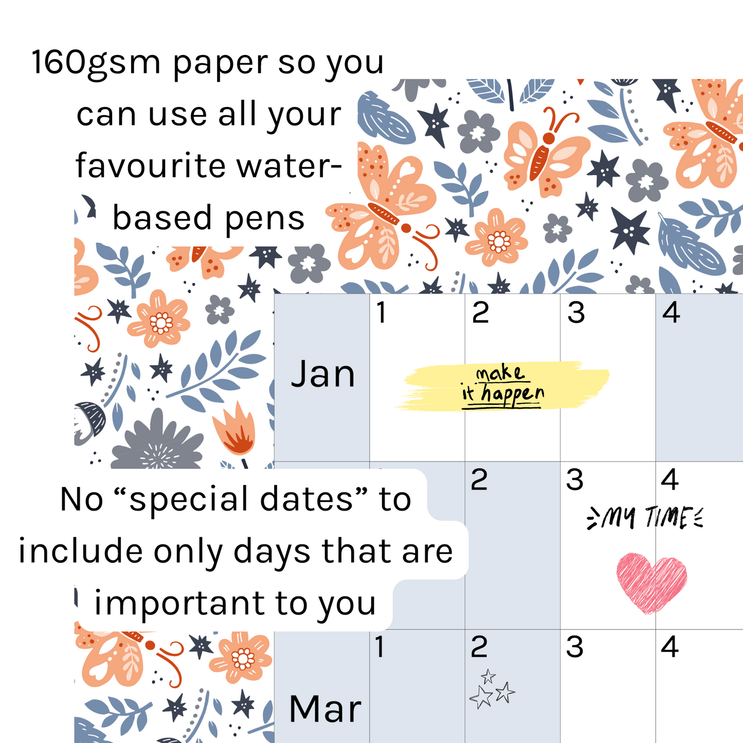 Horizontal 2025 Paper Wall Planner | Floral Flutter