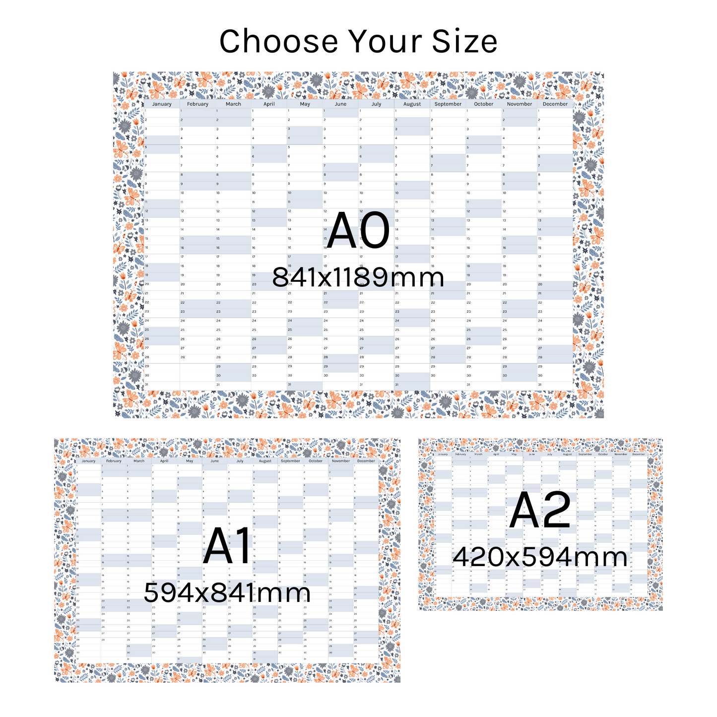 Vertical 2025 Paper Wall Planner | Floral Flutter