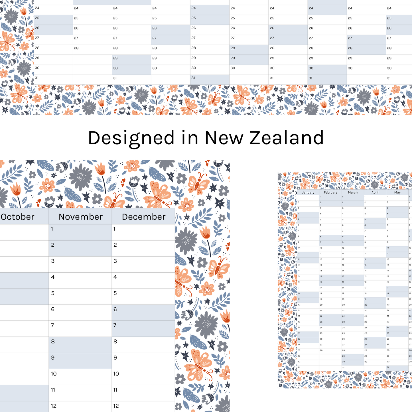 Vertical 2025 Paper Wall Planner | Floral Flutter