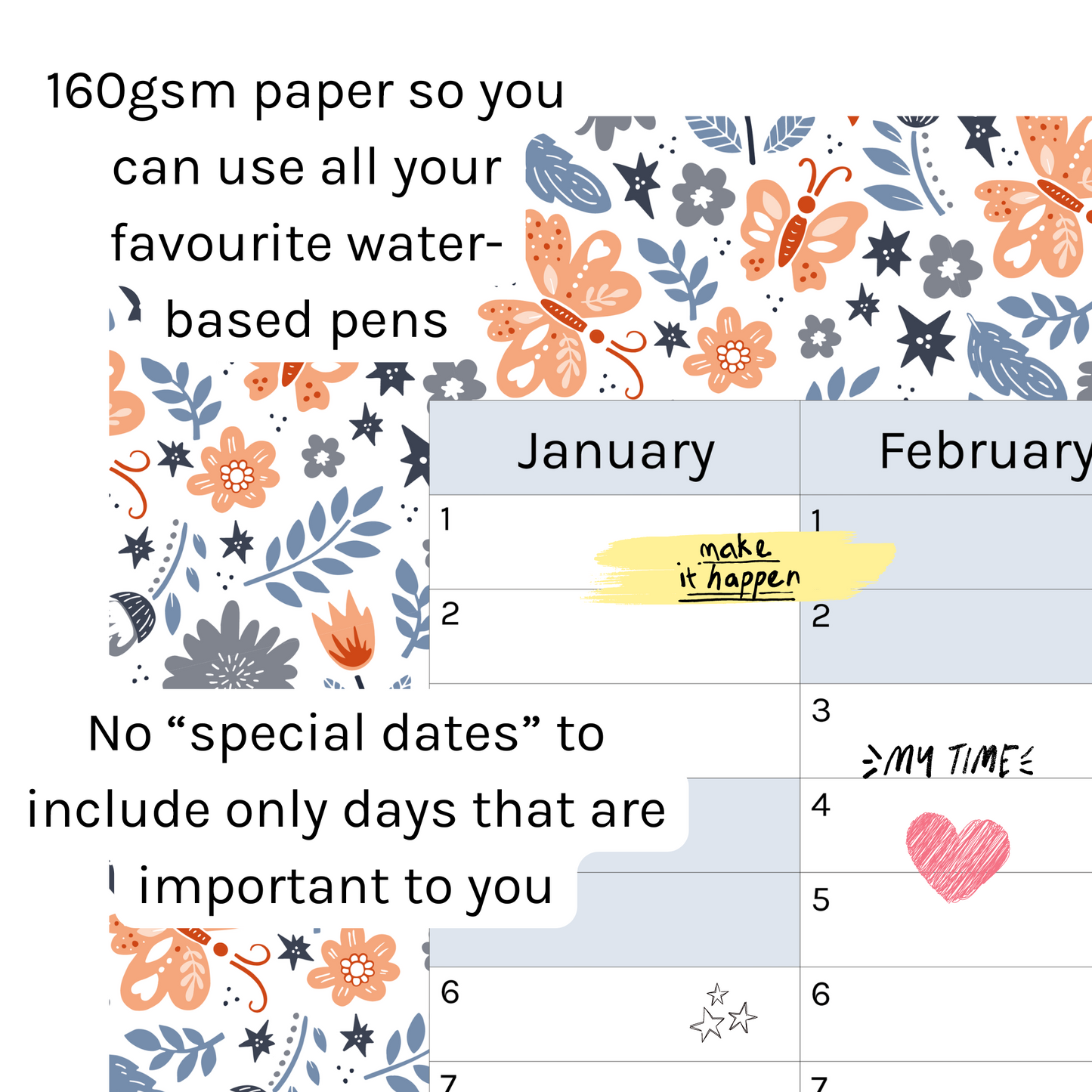 Vertical 2025 Paper Wall Planner | Floral Flutter