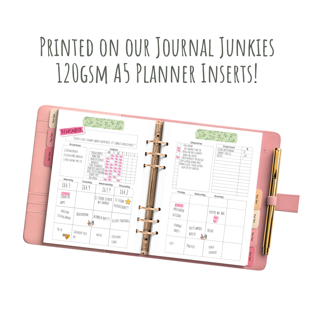 Loose Leaf Planner Inserts 120gsm | 2-Page Weekly Dashboard