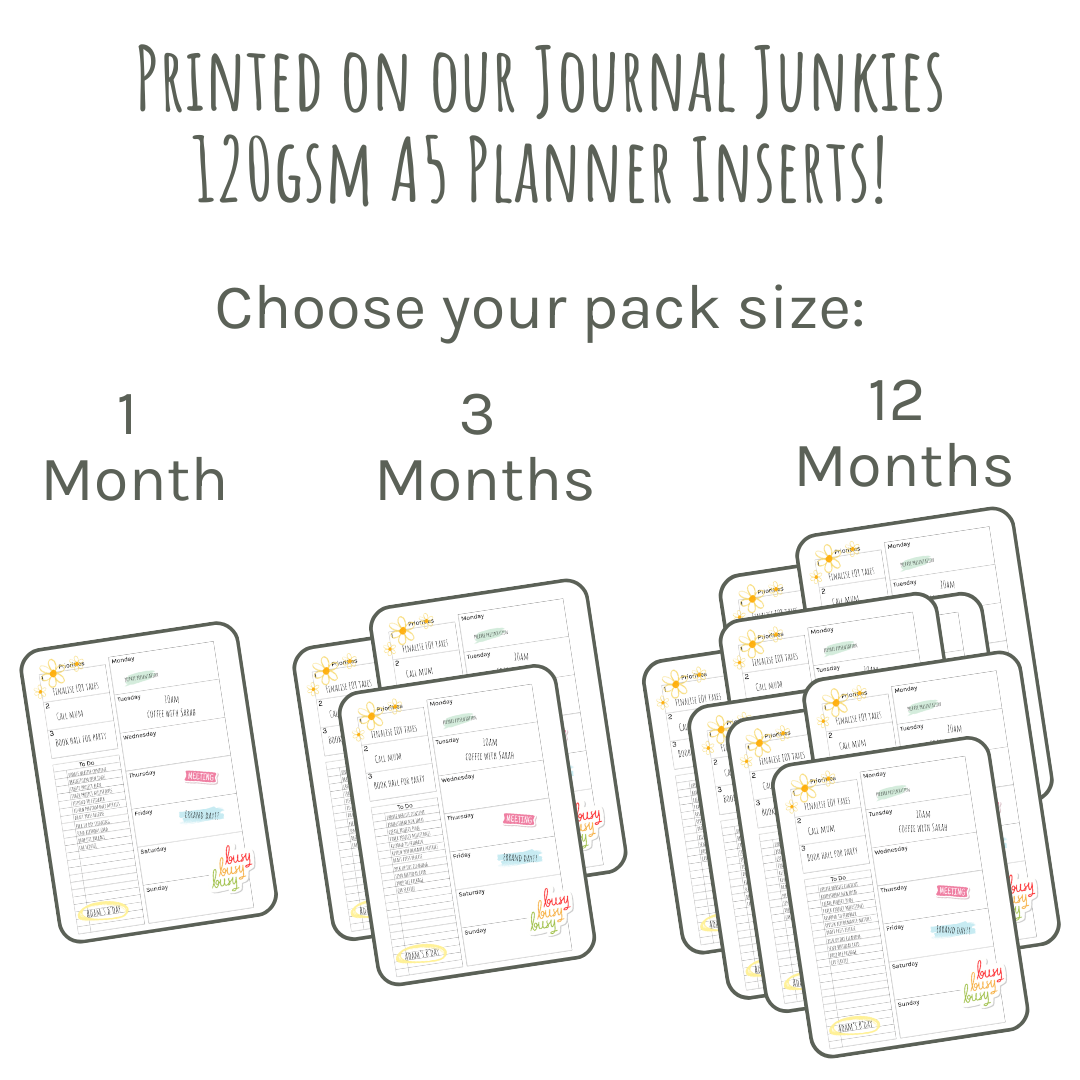 Loose Leaf Planner Inserts 120gsm | 2-Page Weekly Dashboard
