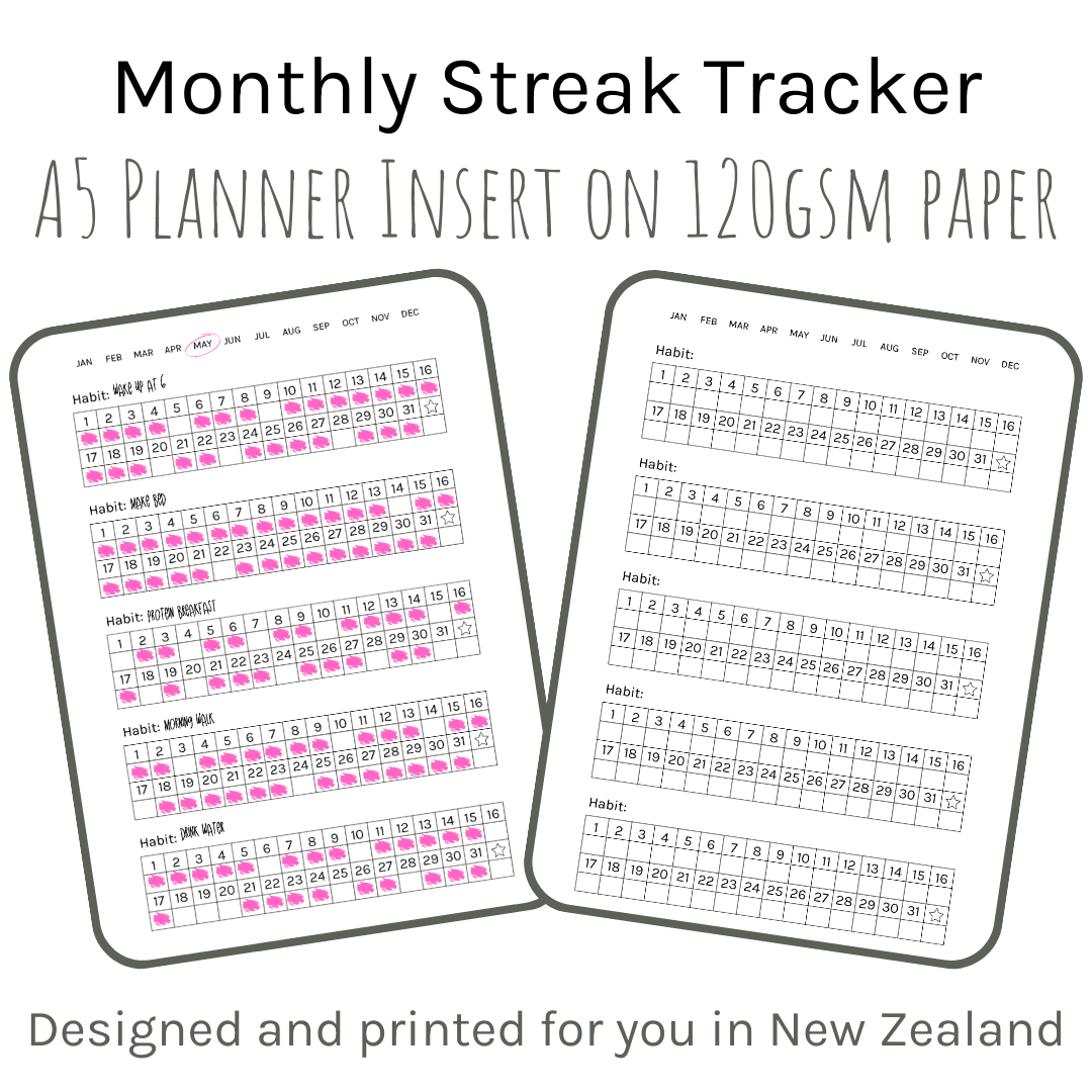 Loose Leaf A5 Planner Inserts 120gsm | Monthly Streak Tracker