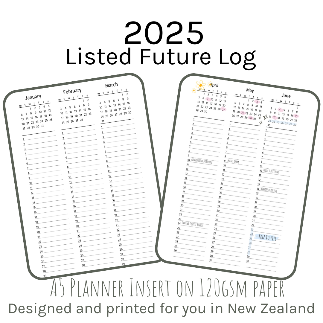 Loose Leaf A5 Planner Inserts 120gsm | 2025 List Future Log