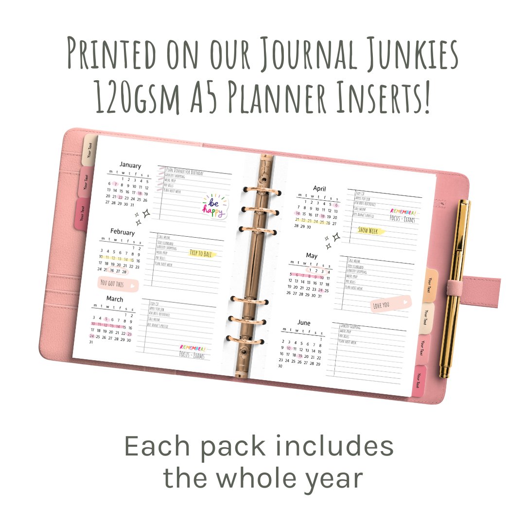 Loose Leaf A5 Planner Inserts 120gsm | 2025 Sectioned Future Log