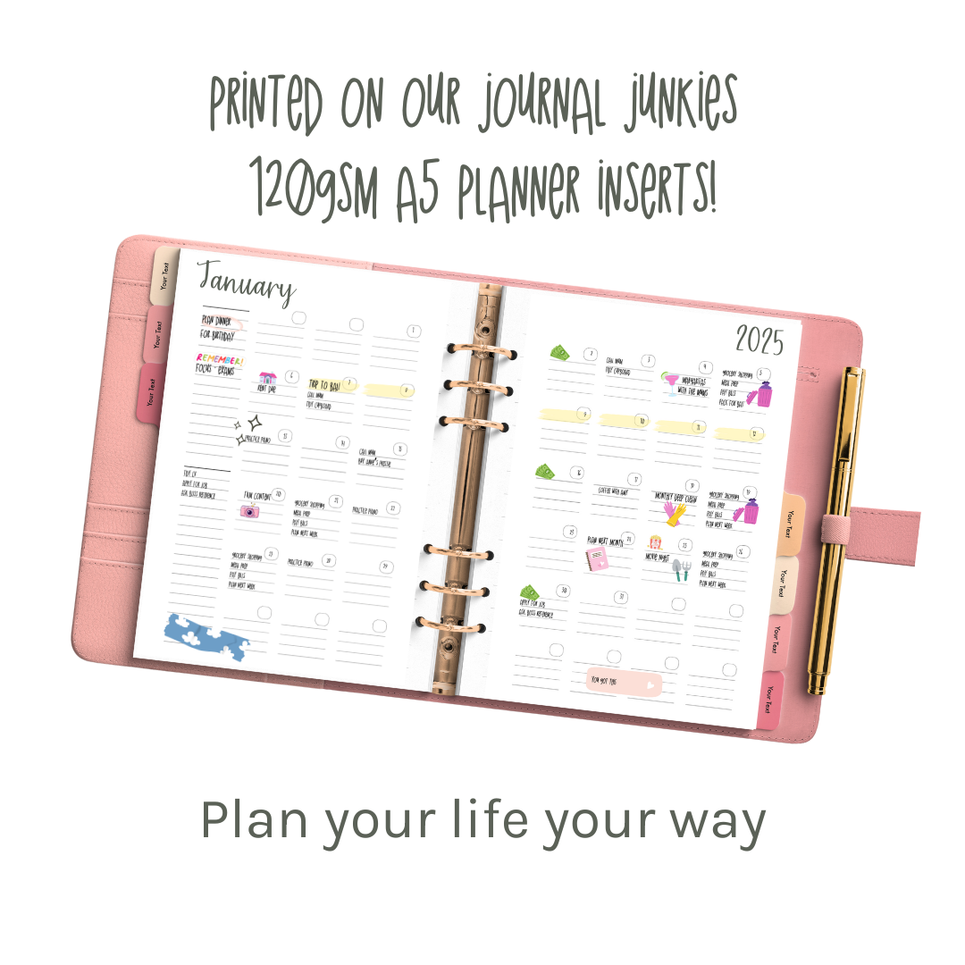 Loose Leaf A5 Planner Inserts 120gsm | Undated Monthly 2-Page Spread