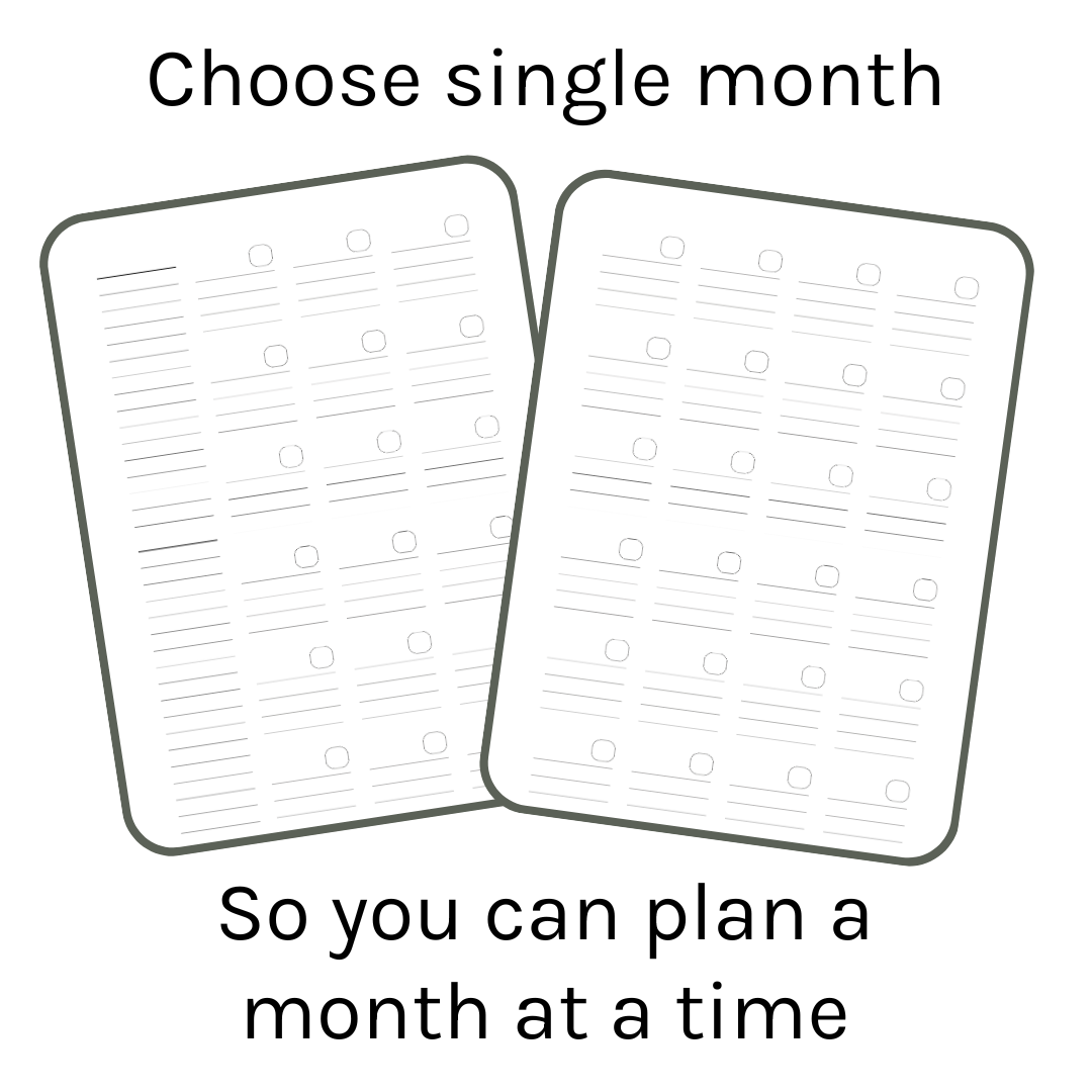 Loose Leaf A5 Planner Inserts 120gsm | Undated Monthly 2-Page Spread