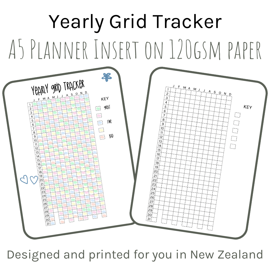 Loose Leaf A5 Planner Inserts 120gsm | Yearly Grid Tracker