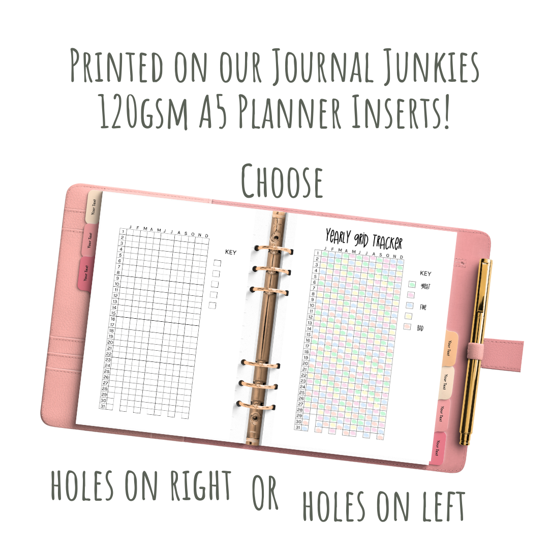Loose Leaf A5 Planner Inserts 120gsm | Yearly Grid Tracker