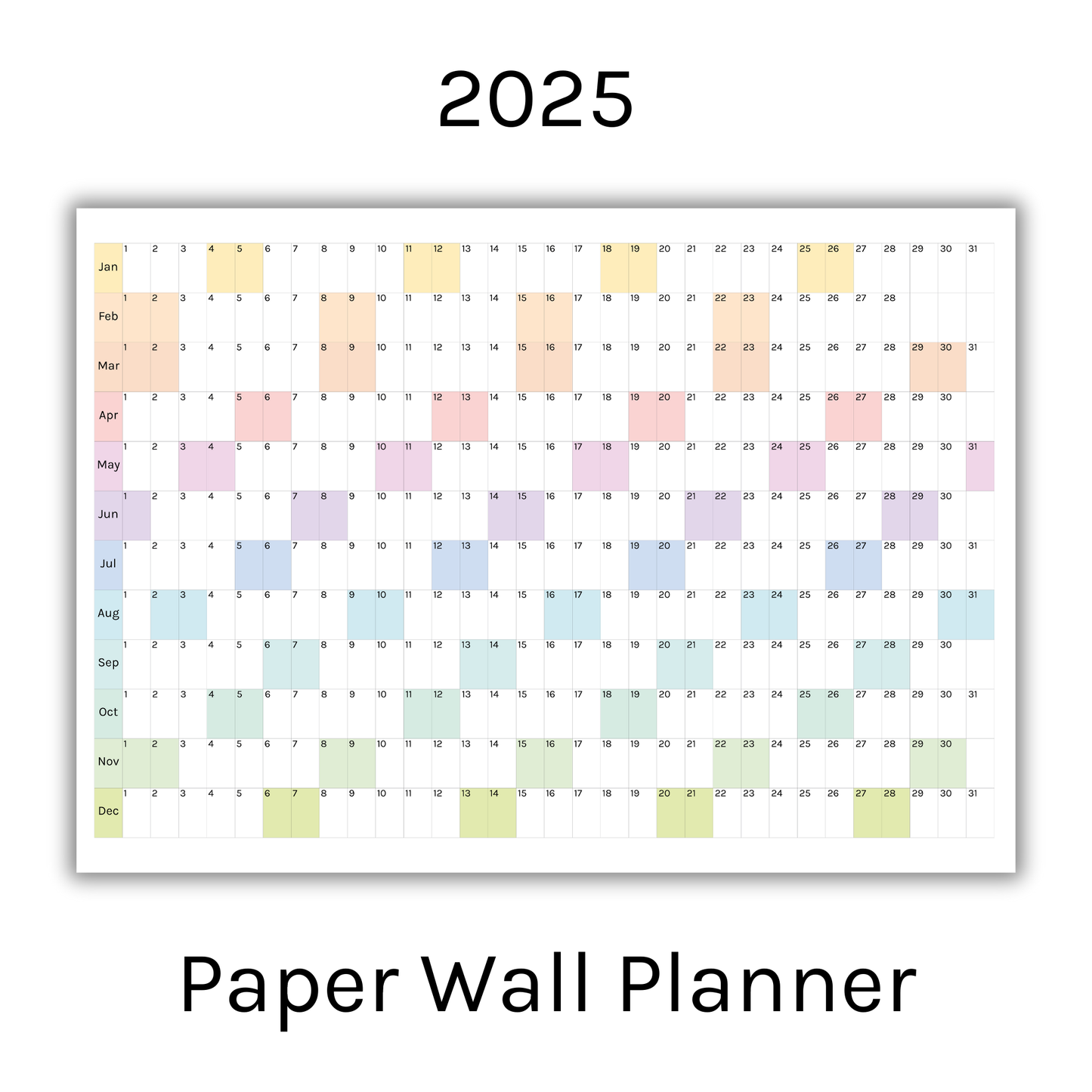 Horizontal 2025 Paper Wall Planner | Julie's Rainbow