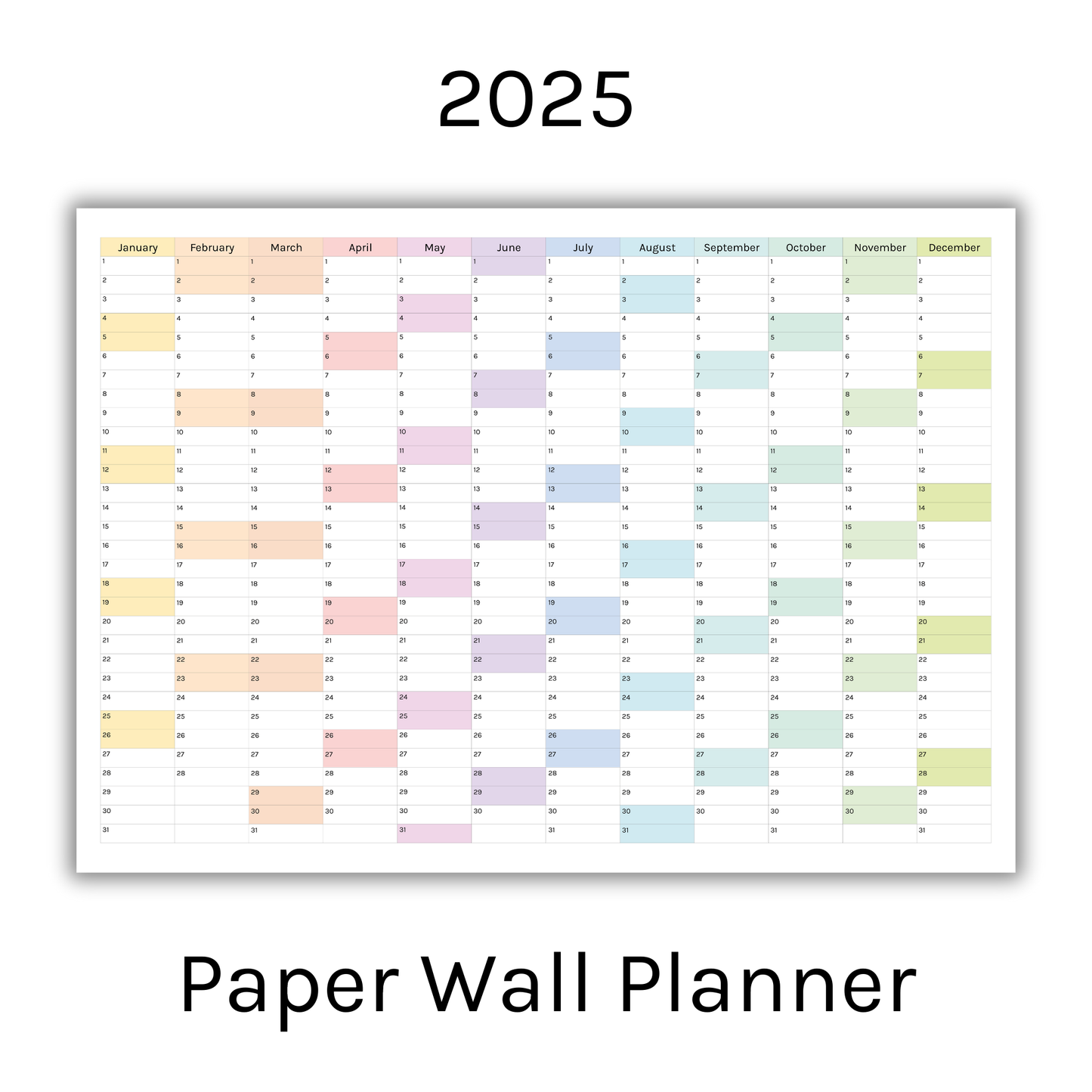 Vertical 2025 Paper Wall Planner | Julie's Rainbow
