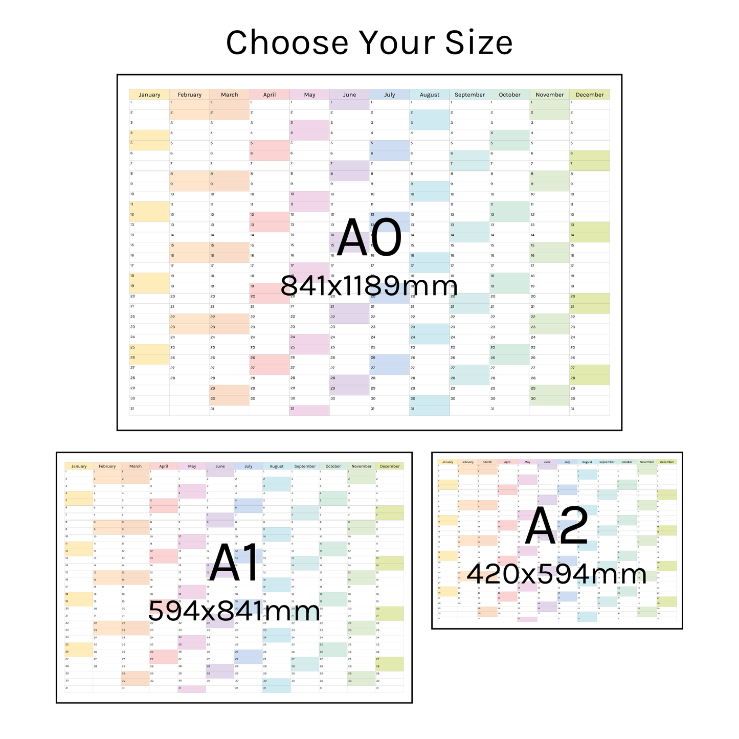 Vertical 2025 Paper Wall Planner | Julie's Rainbow