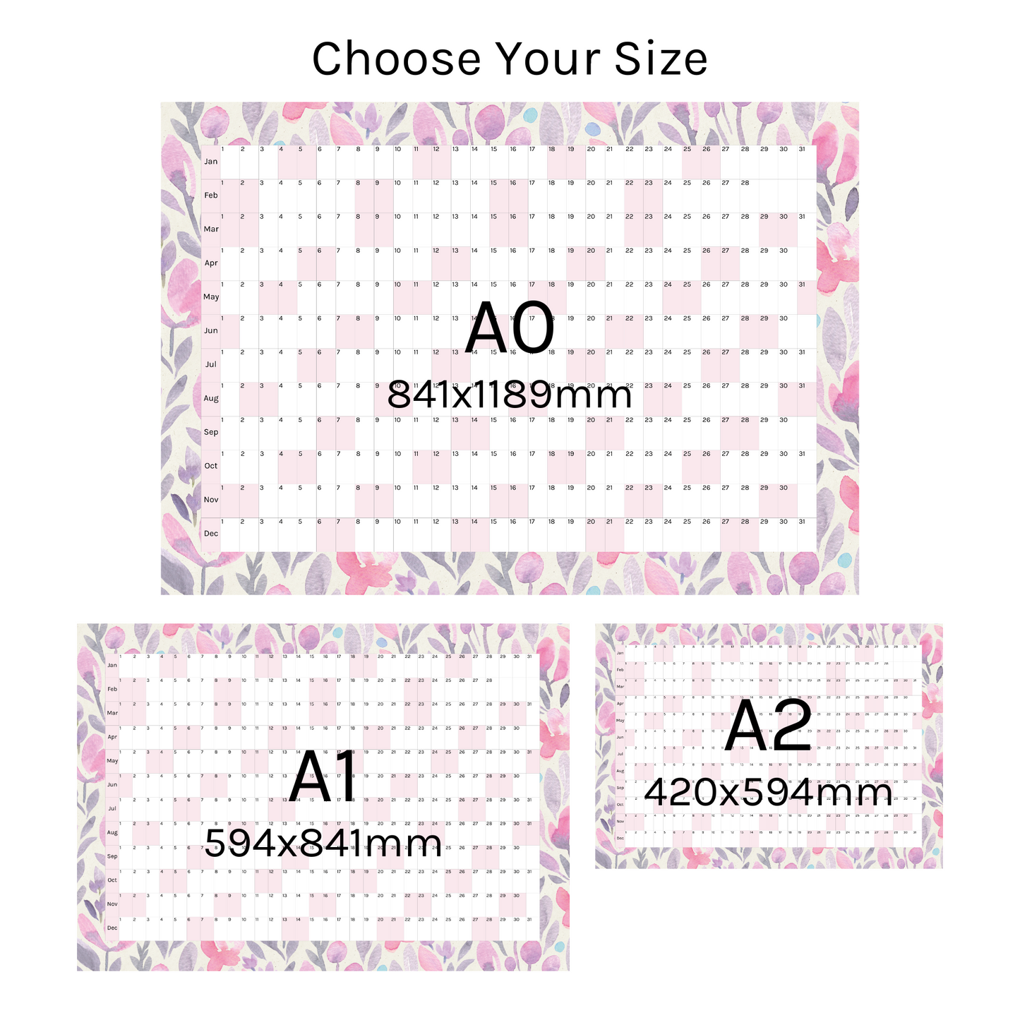 Horizontal 2025 Paper Wall Planner | Lavender Bloom