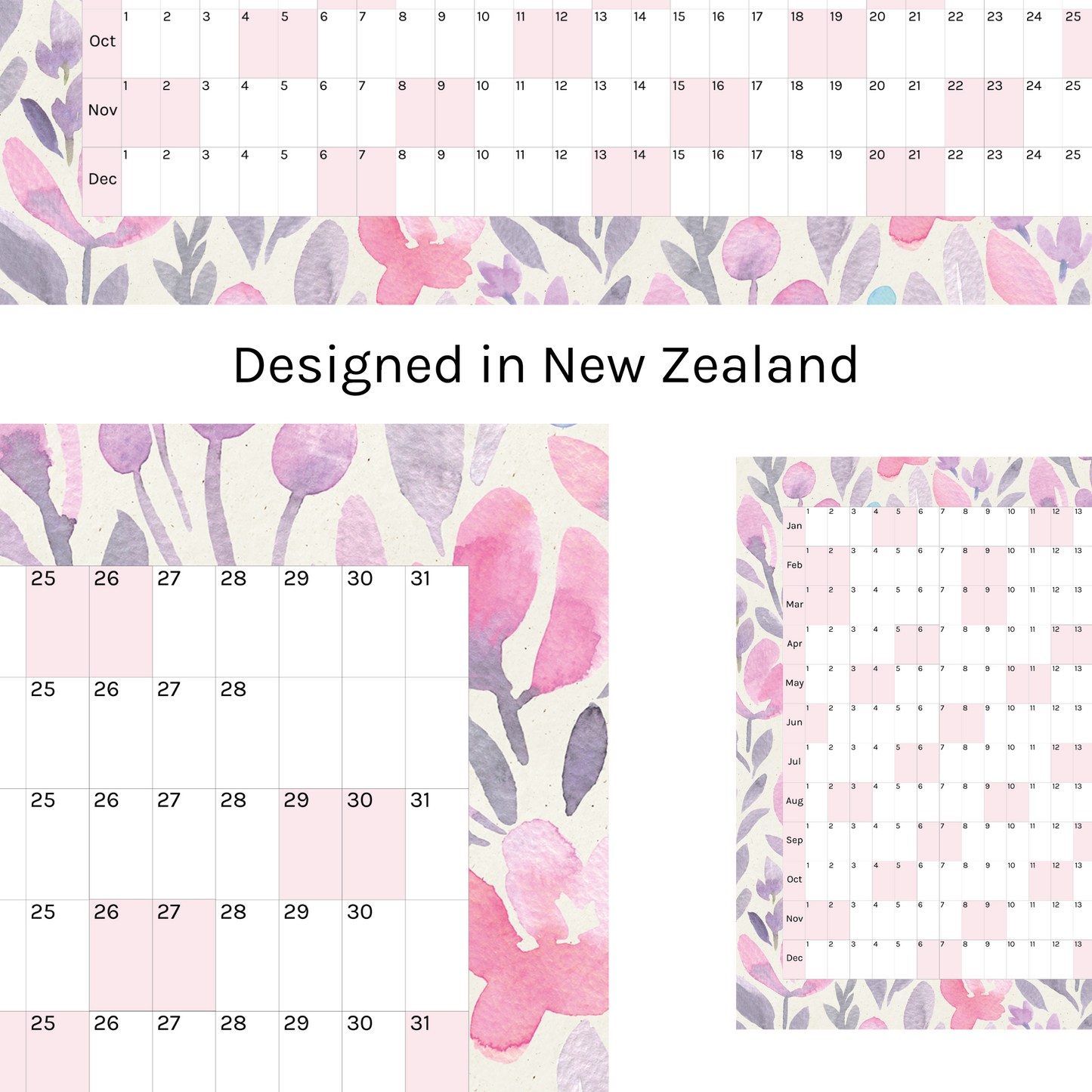 Horizontal 2025 Paper Wall Planner | Lavender Bloom