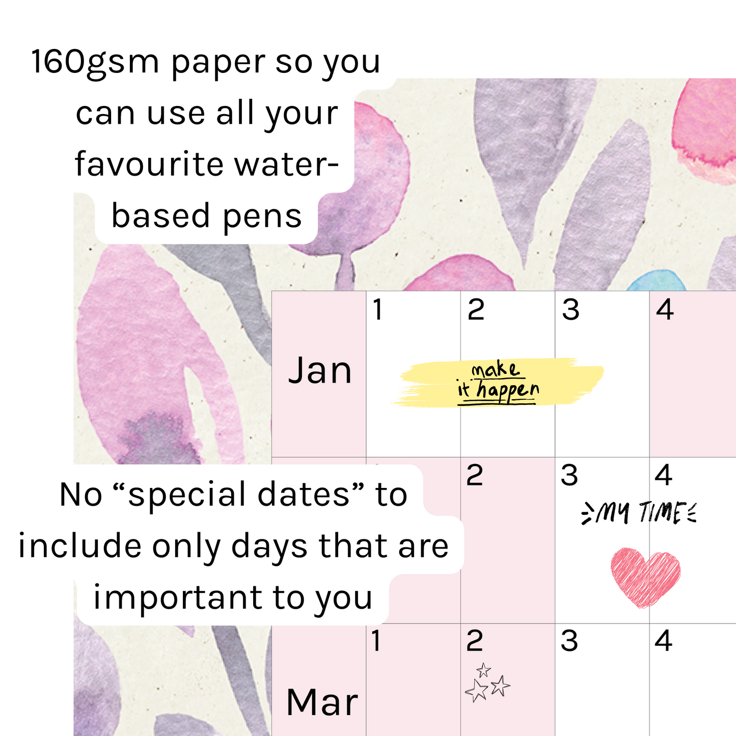 Horizontal 2025 Paper Wall Planner | Lavender Bloom