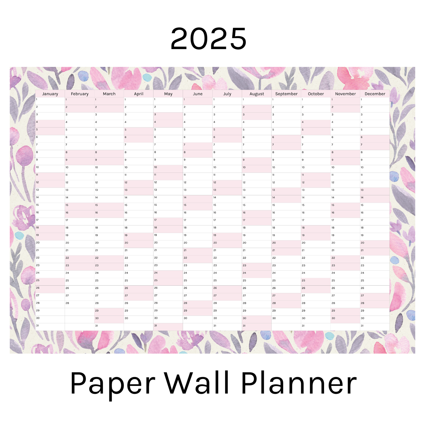 Vertical 2025 Paper Wall Planner | Lavender Bloom