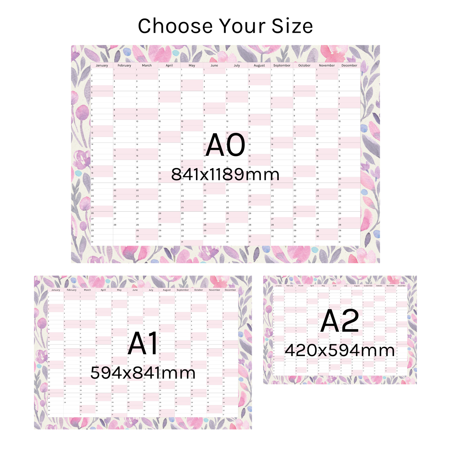 Vertical 2025 Paper Wall Planner | Lavender Bloom