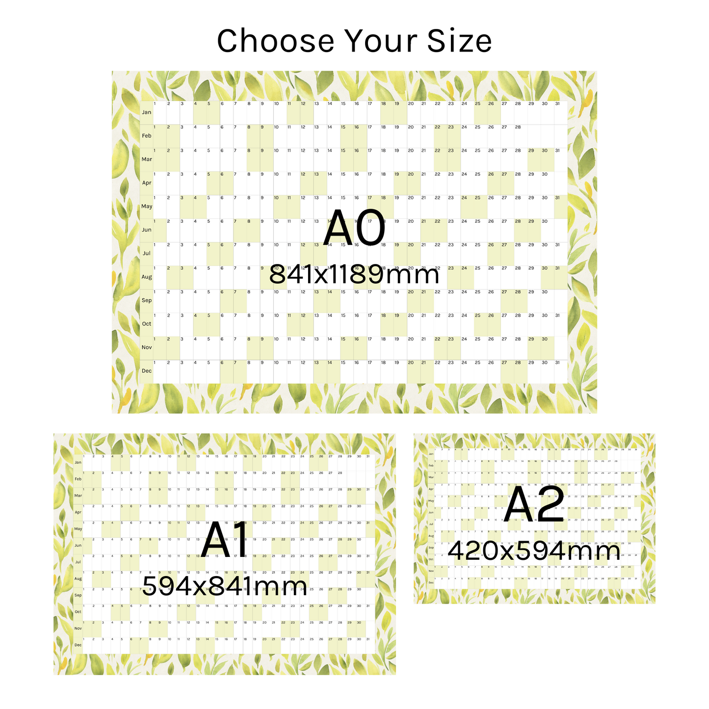 Horizontal 2025 Paper Wall Planner | Lemon Leaf