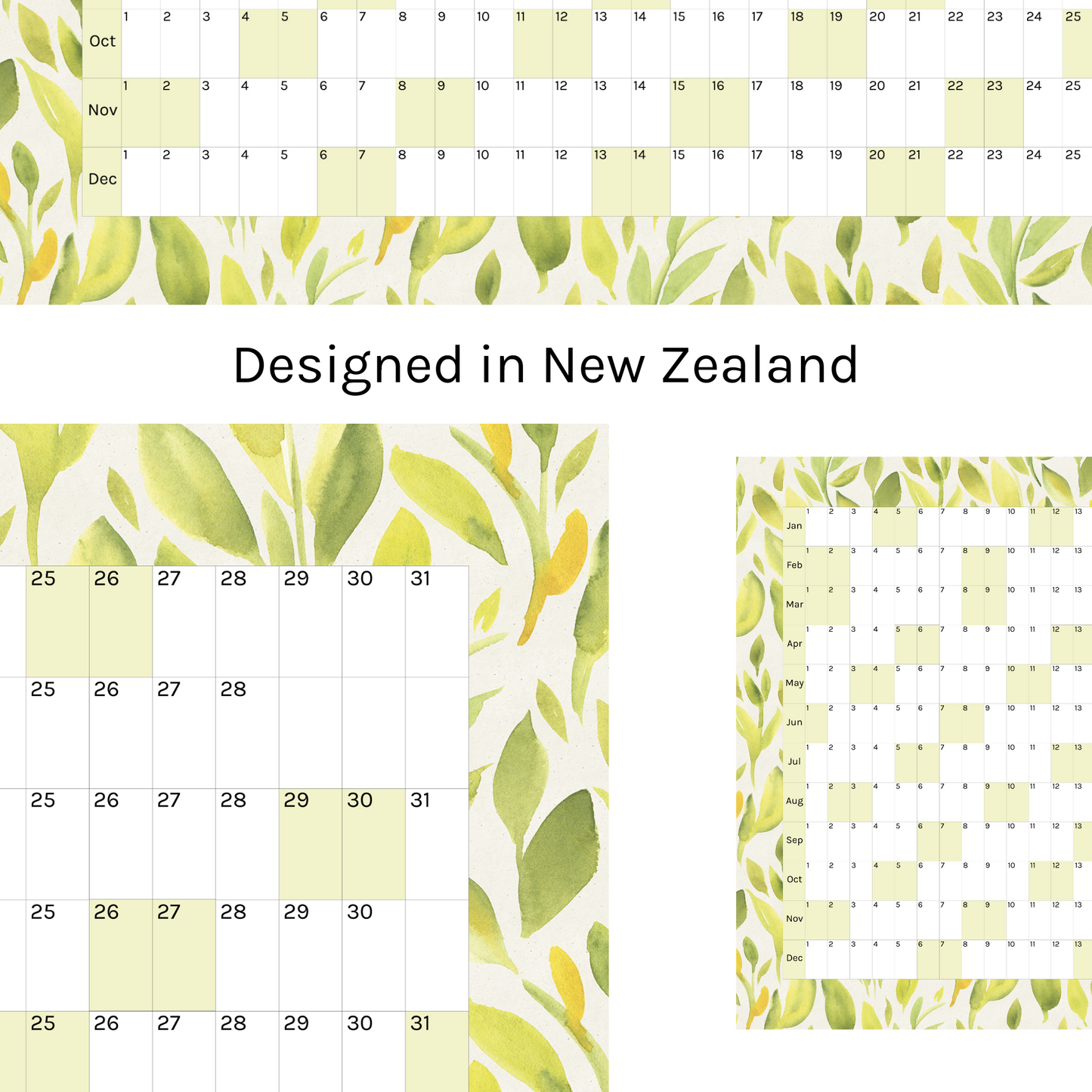 Horizontal 2025 Paper Wall Planner | Lemon Leaf