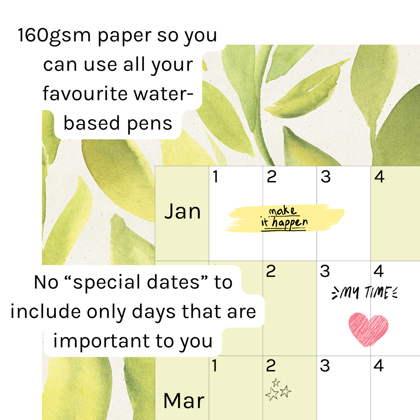 Horizontal 2025 Paper Wall Planner | Lemon Leaf