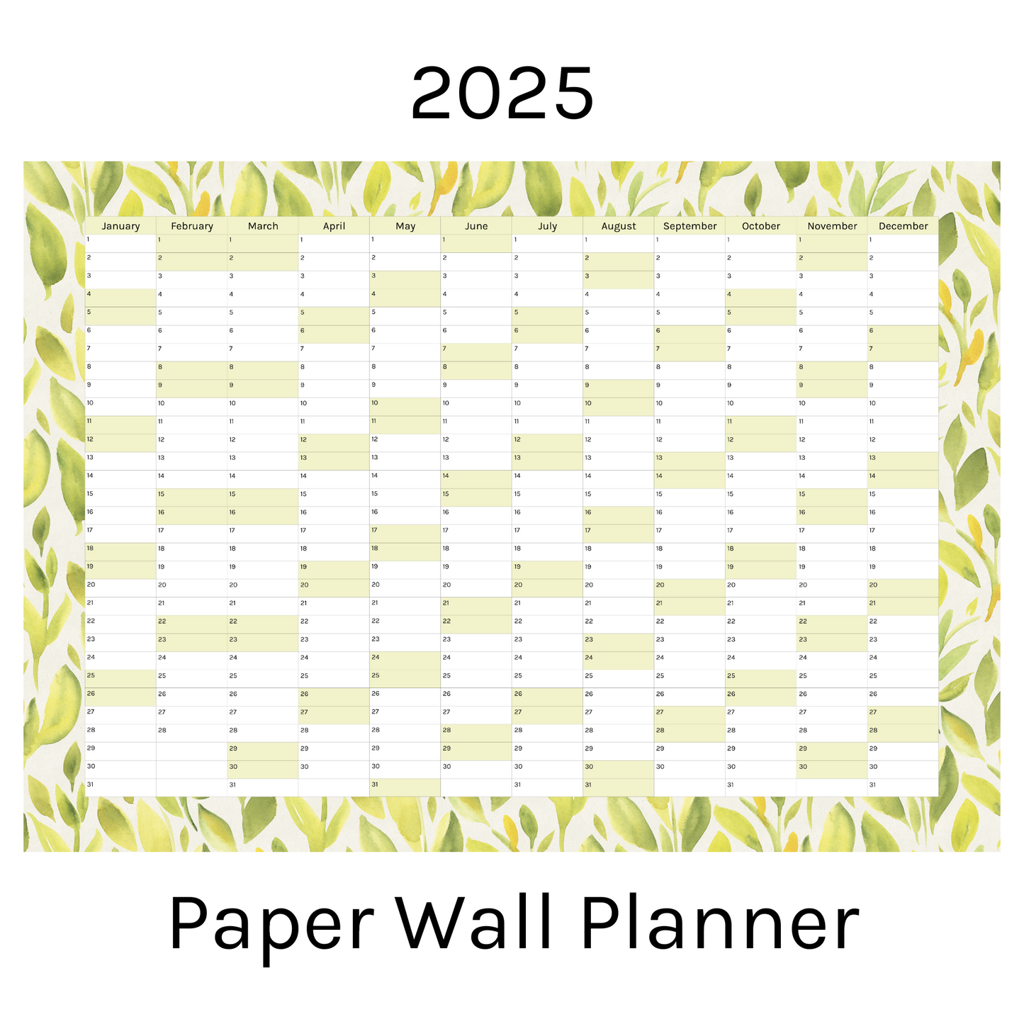 Vertical 2025 Paper Wall Planner | Lemon Leaf