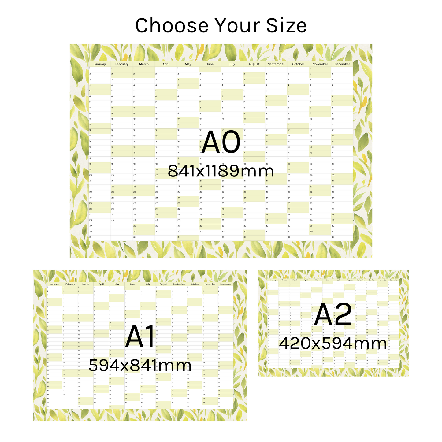Vertical 2025 Paper Wall Planner | Lemon Leaf