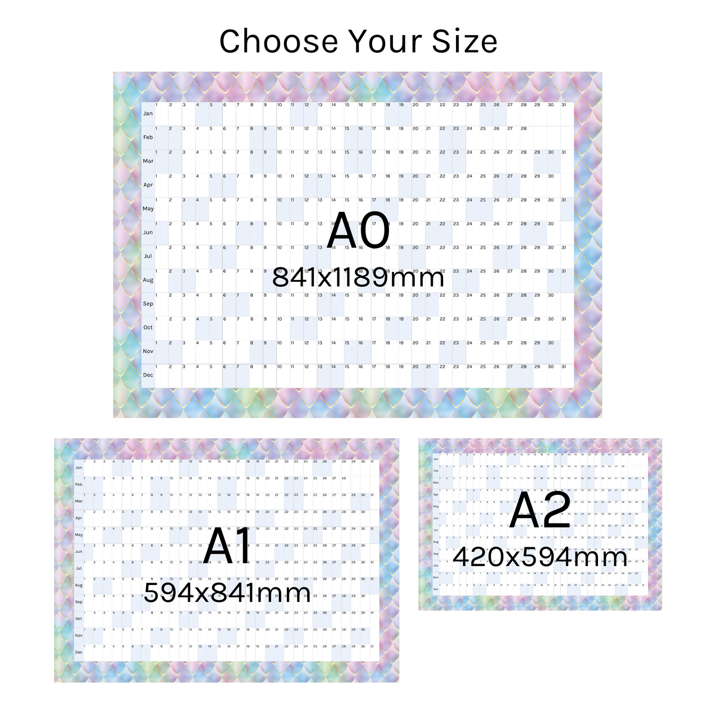 Horizontal 2025 Paper Wall Planner | Mermaid Tail