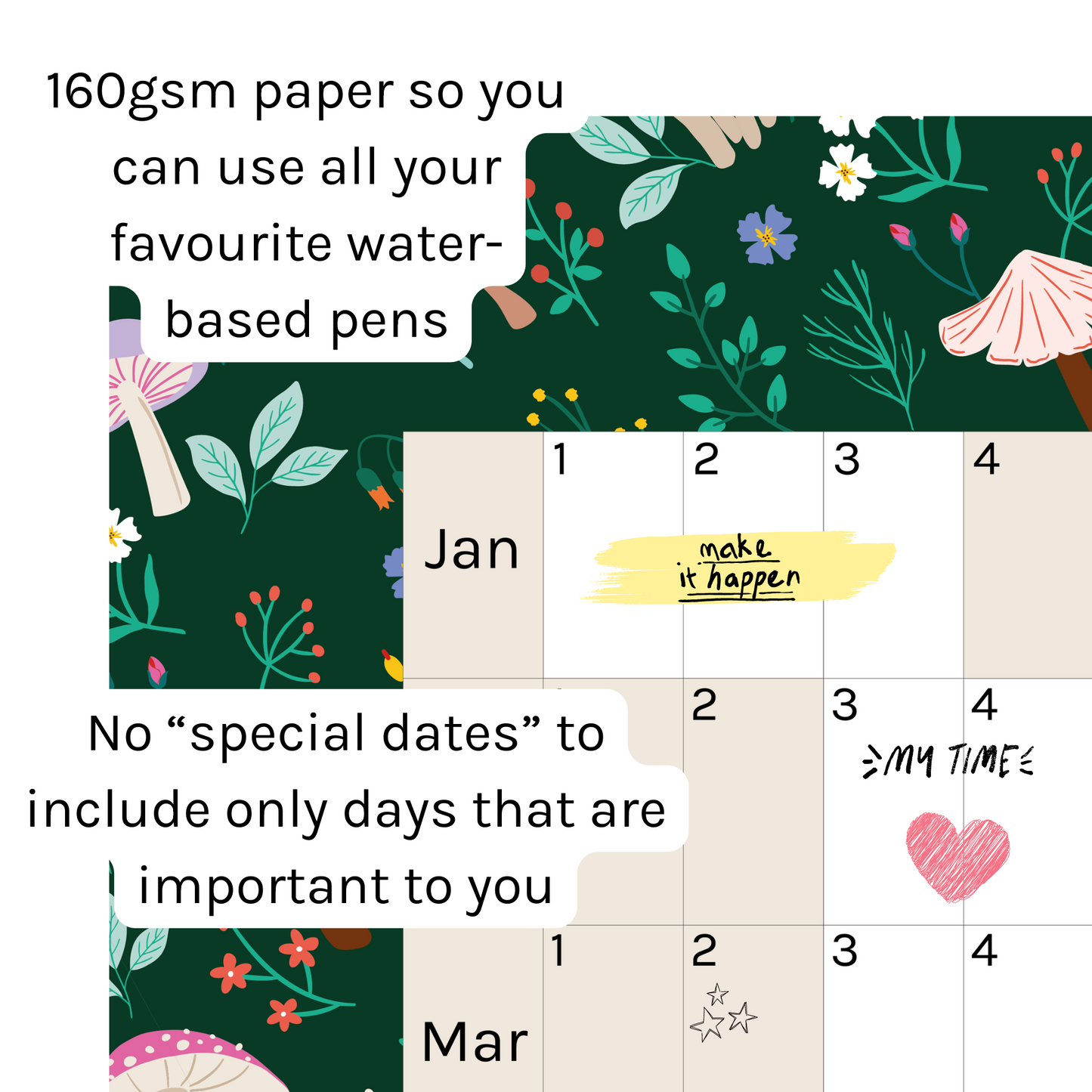 Horizontal 2025 Paper Wall Planner | Mushroom Meadow