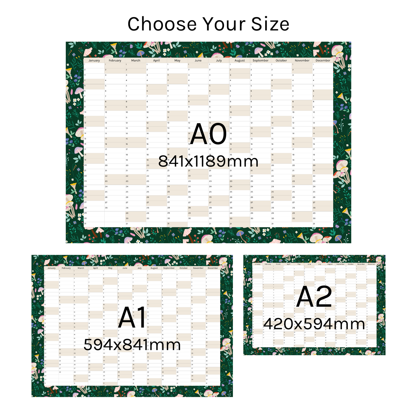 Vertical 2025 Paper Wall Planner | Mushroom Meadow