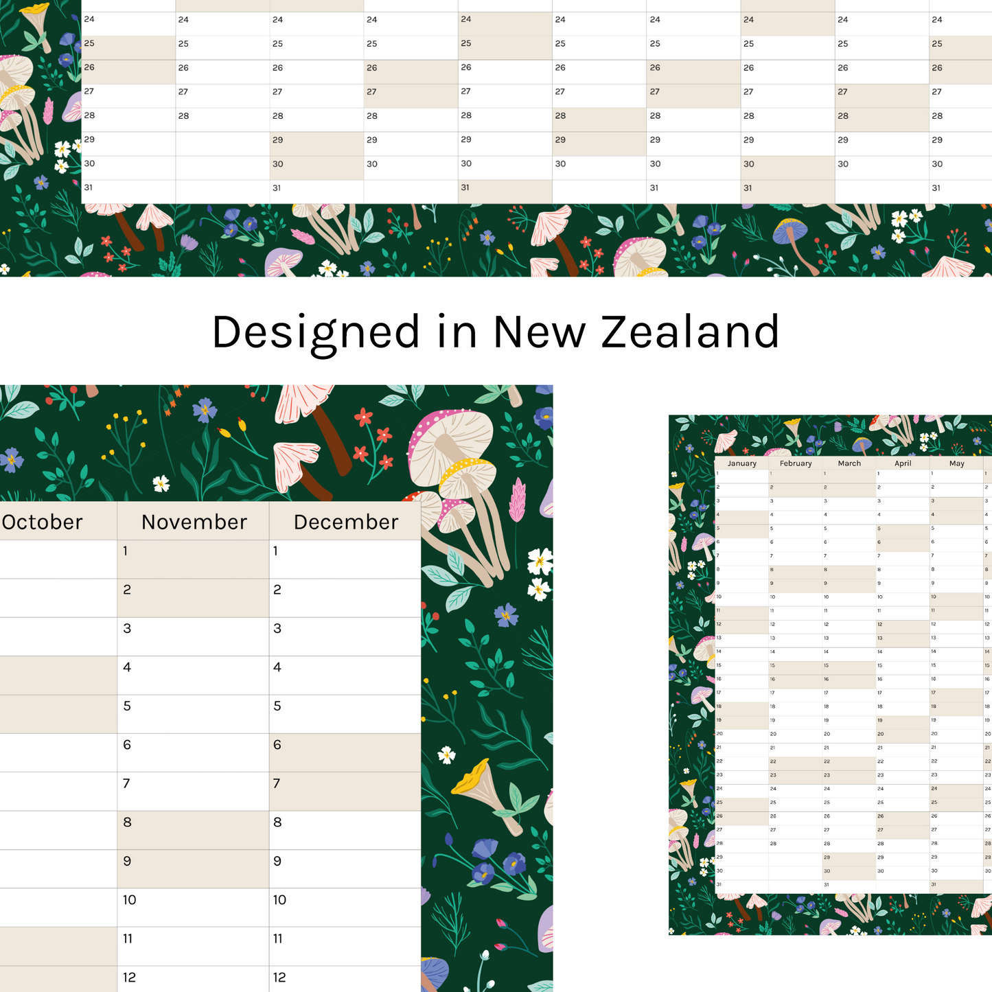 Vertical 2025 Paper Wall Planner | Mushroom Meadow