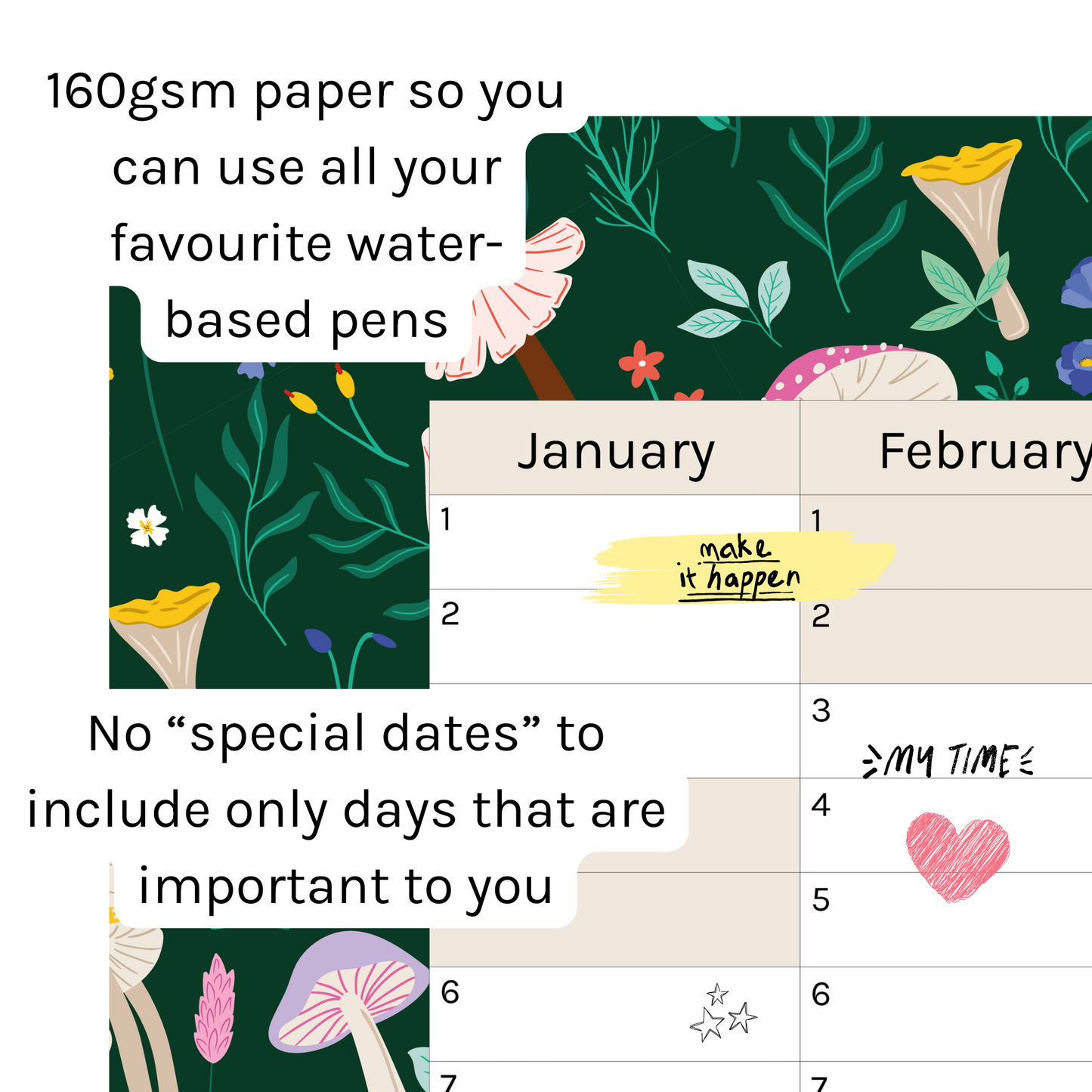 Vertical 2025 Paper Wall Planner | Mushroom Meadow