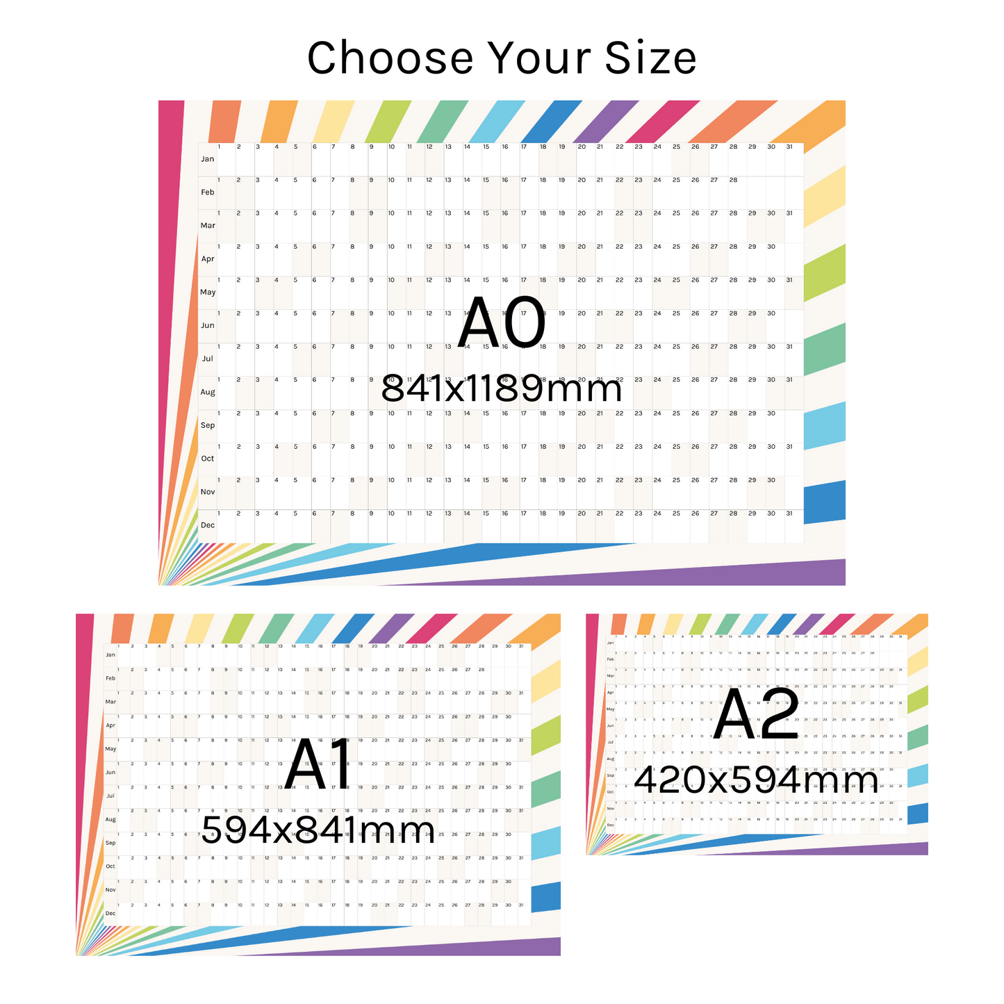 Horizontal 2025 Paper Wall Planner | Rainbow Burst