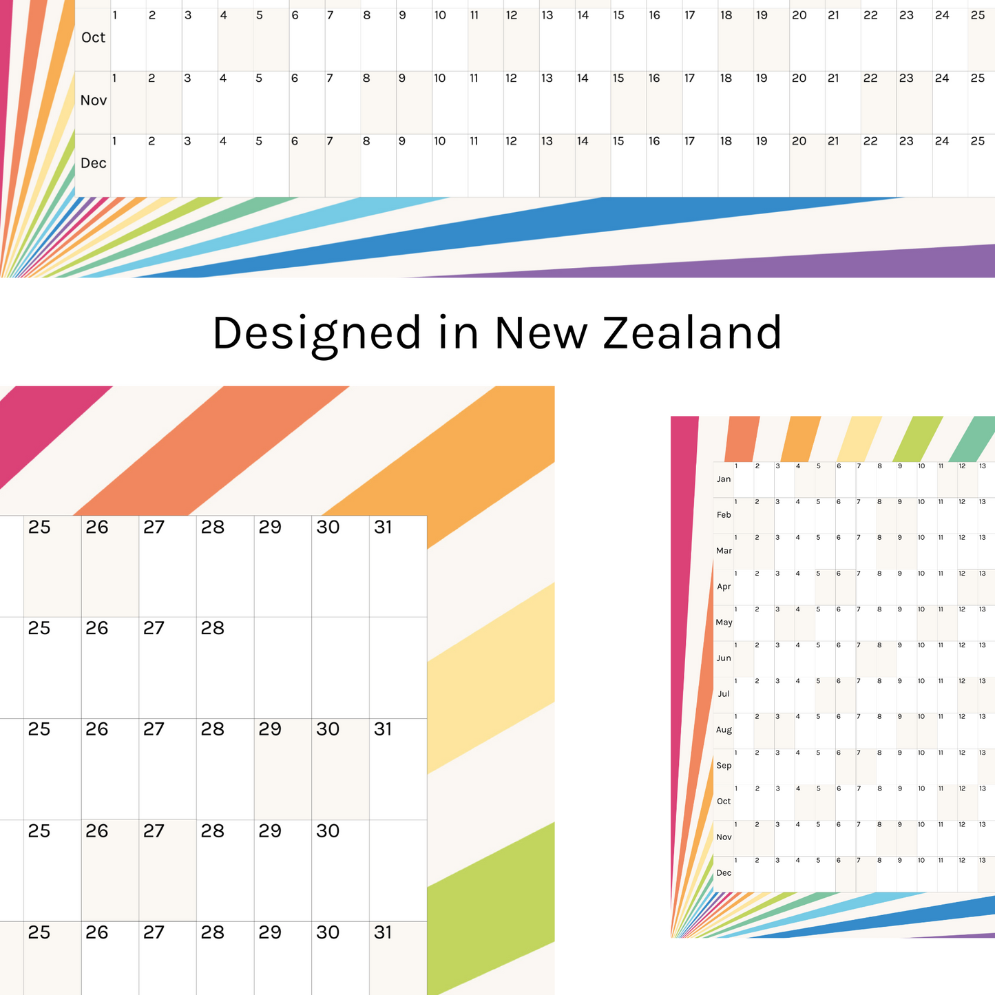 Horizontal 2025 Paper Wall Planner | Rainbow Burst