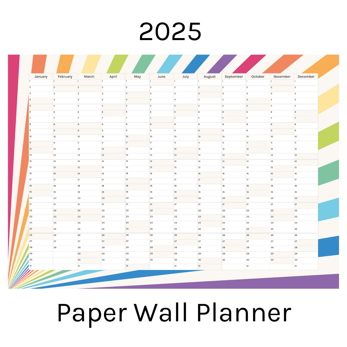 Vertical 2025 Paper Wall Planner | Rainbow Burst