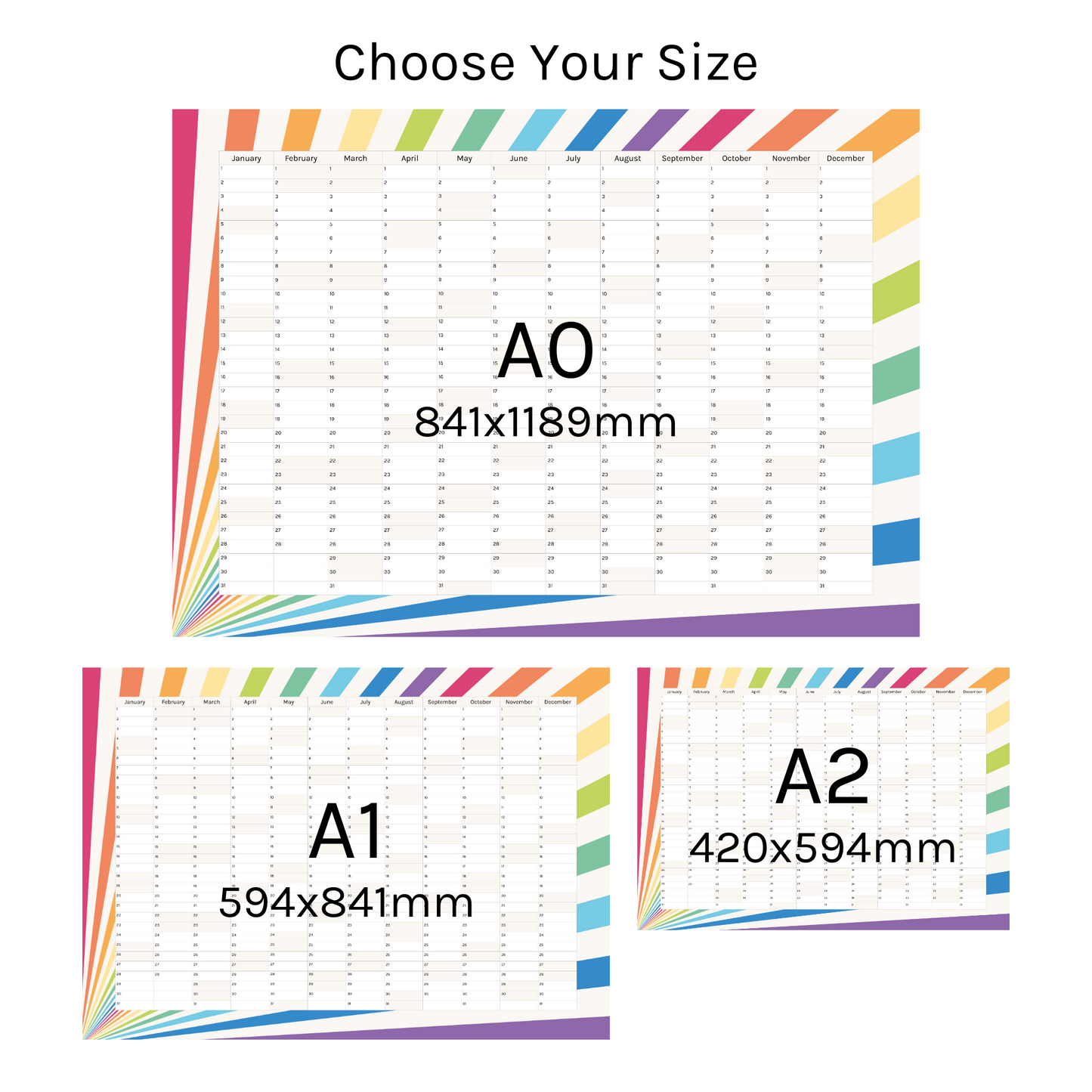 Vertical 2025 Paper Wall Planner | Rainbow Burst